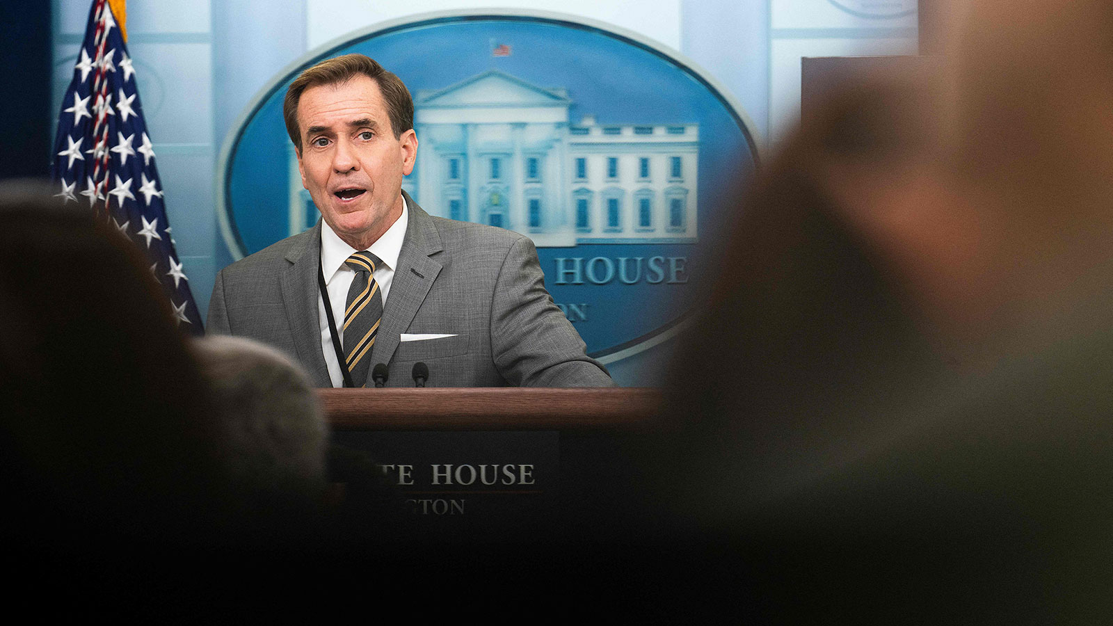 National Security Council Coordinator for Strategic Communications John Kirby speaks during the daily briefing in the James S Brady Press Briefing Room of the White House in Washington, DC, on August 1.