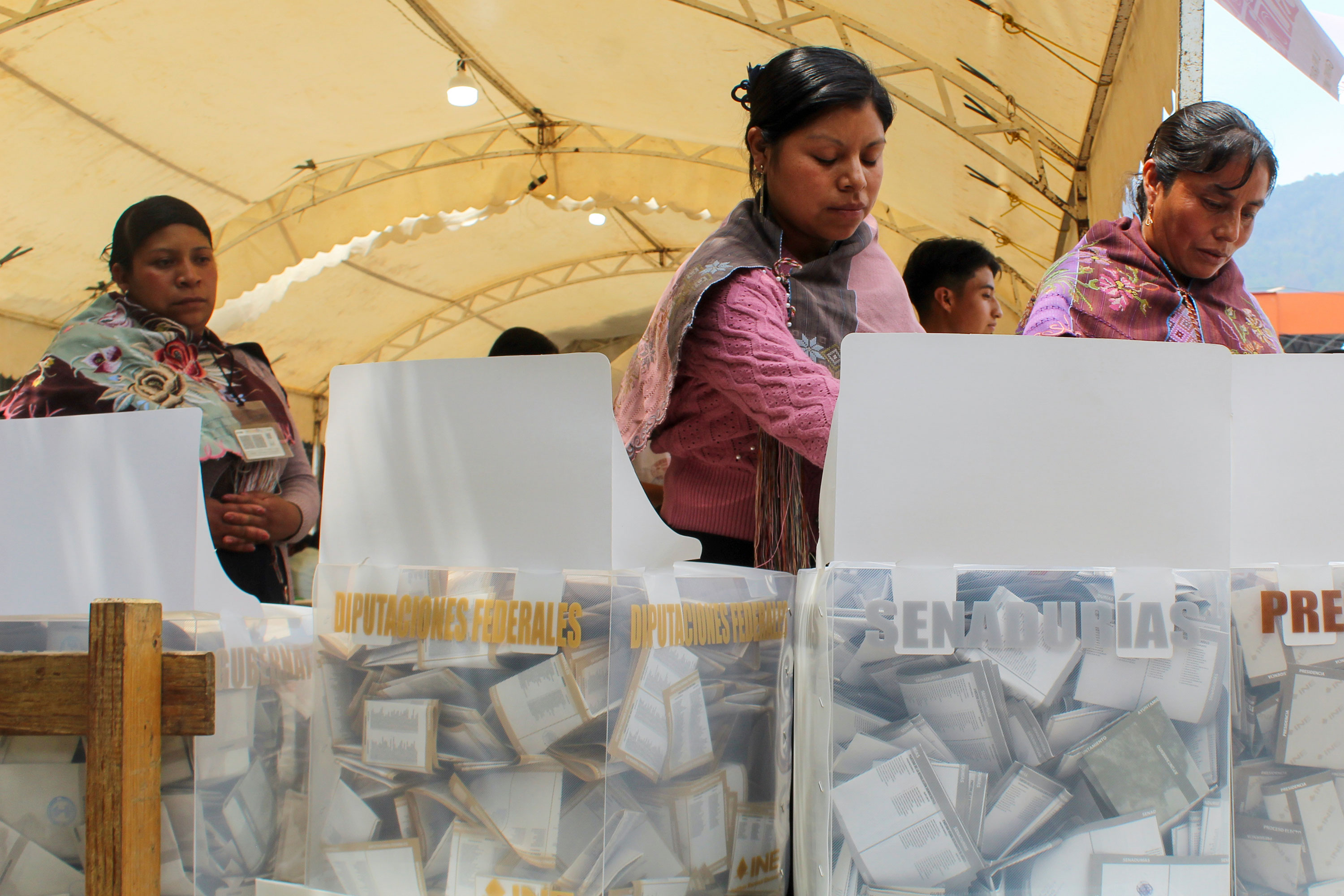 Indigenous women vote during general elections in Zinacantan, Mexico, on Sunday. 