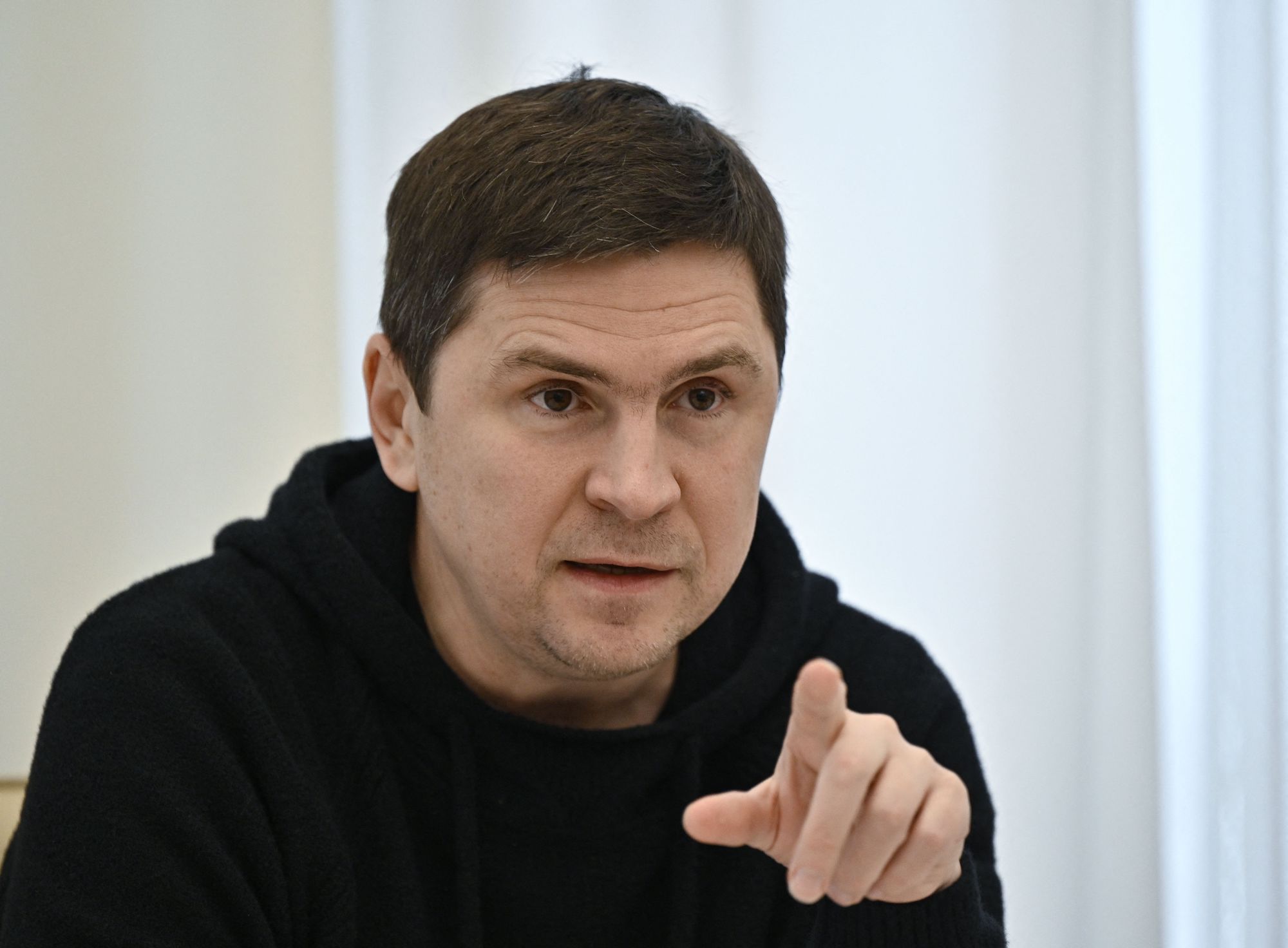Adviser to President Zelensky, Mykhailo Podolyak, speaks during an interview with AFP in Kyiv on January 10.