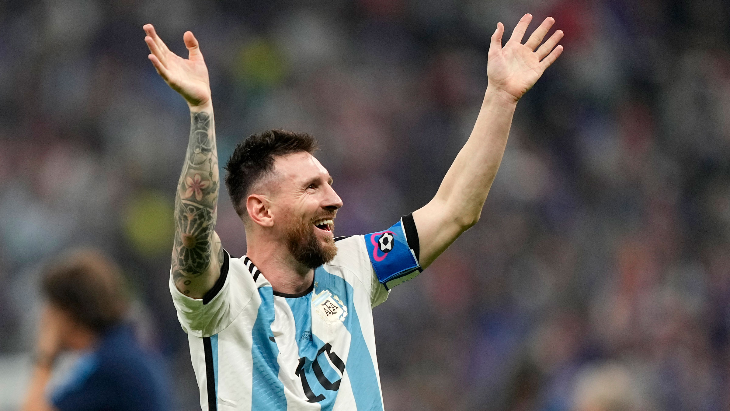 Lionel Messi celebrates Argentina's title.
