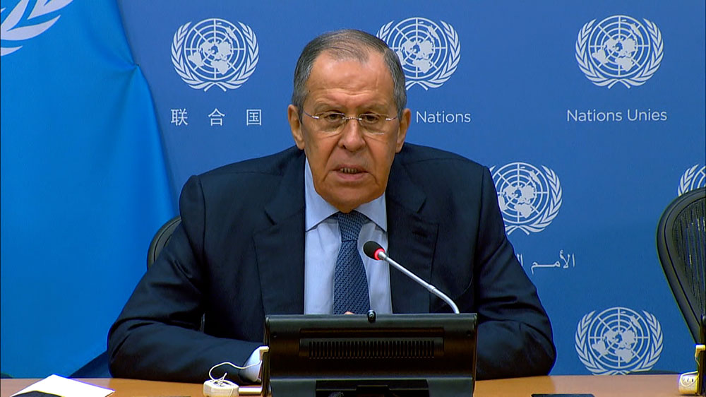 Russian foreign minister Sergey Lavrov answers questions from the press on Tuesday, April 25. 