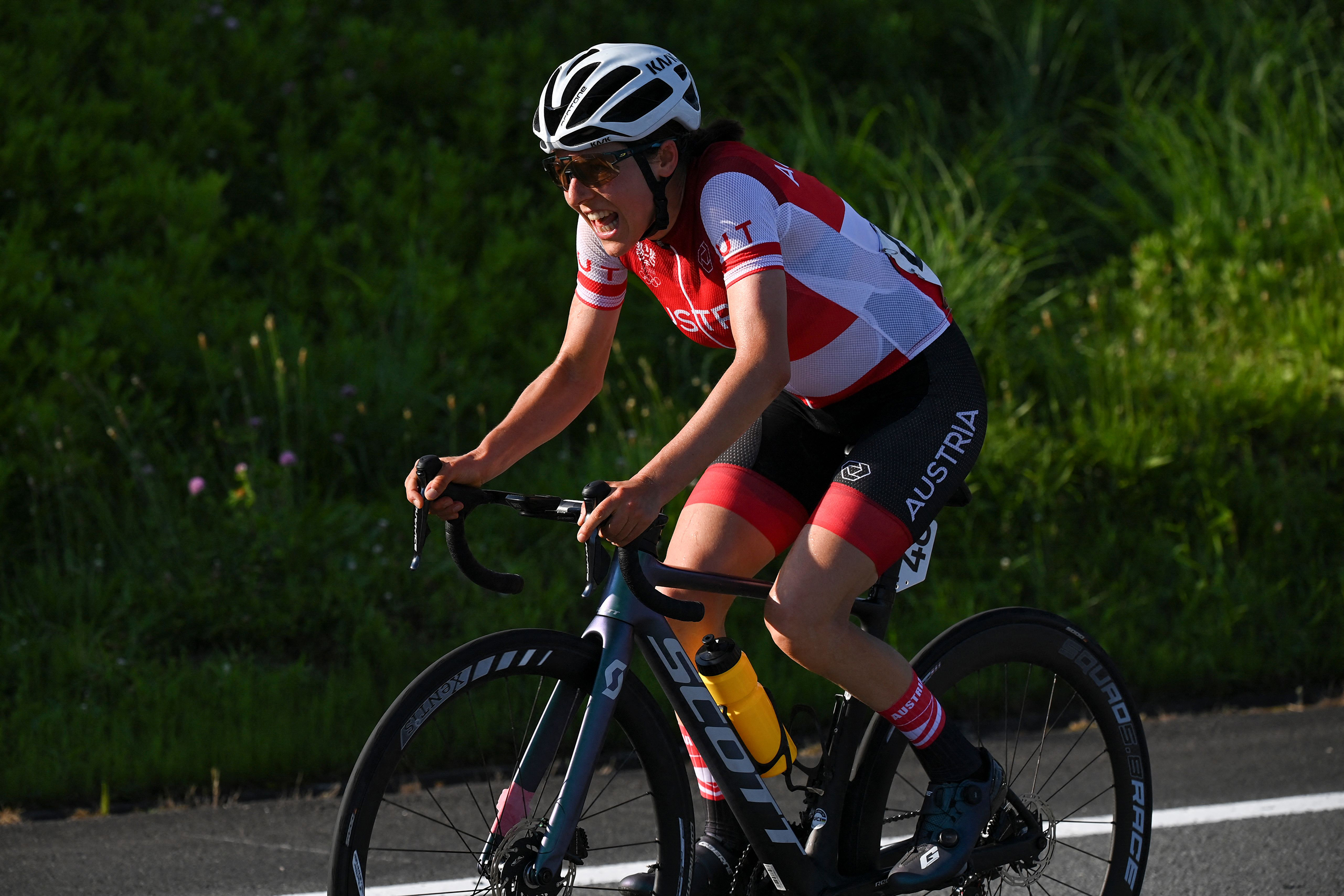 Austria's Anna Kiesenhofer competes in the women's road race on Sunday, July 25.