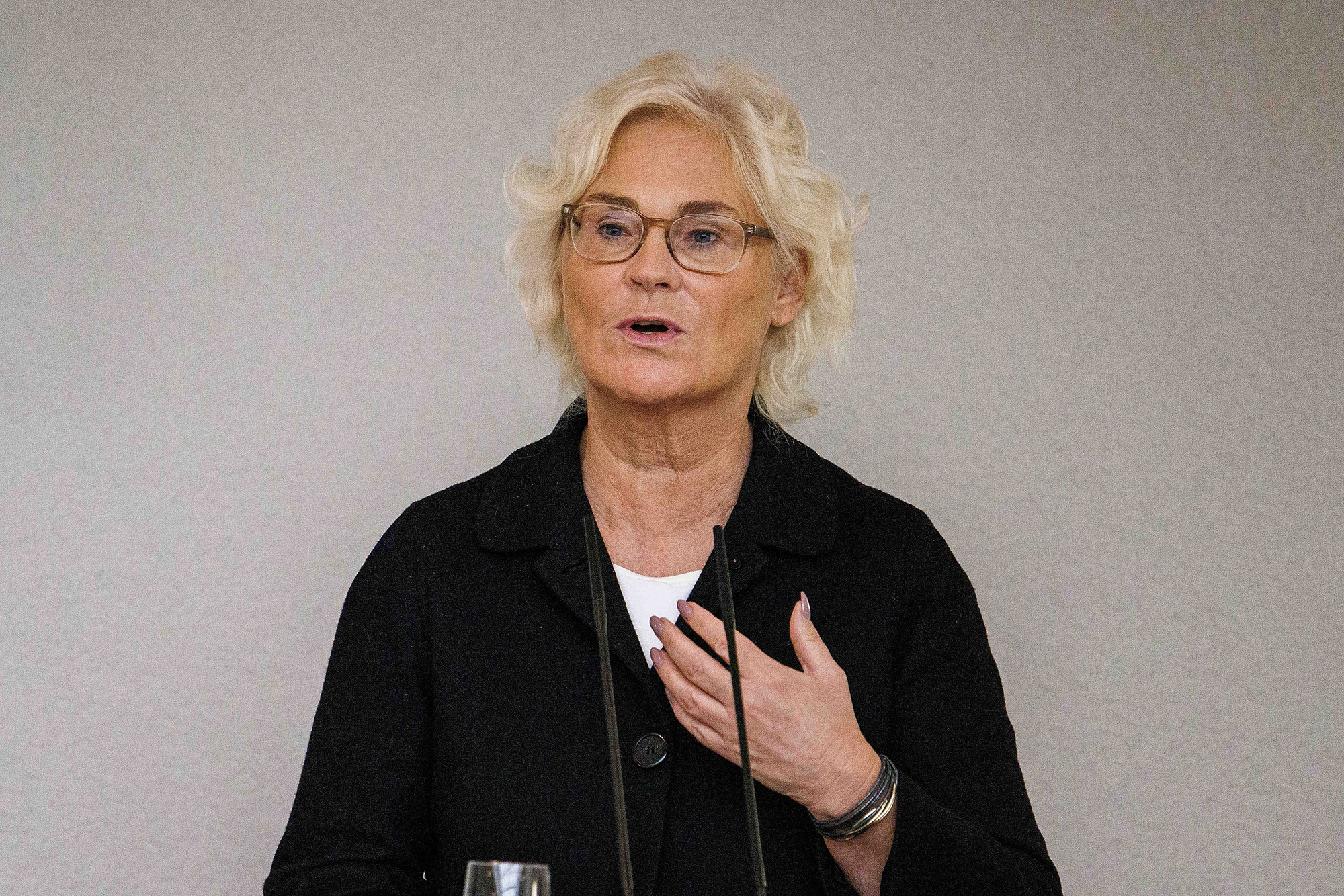 Christine Lambrecht, Minister of Defense, gives a press conference in Berlin, Germany, on September 22.