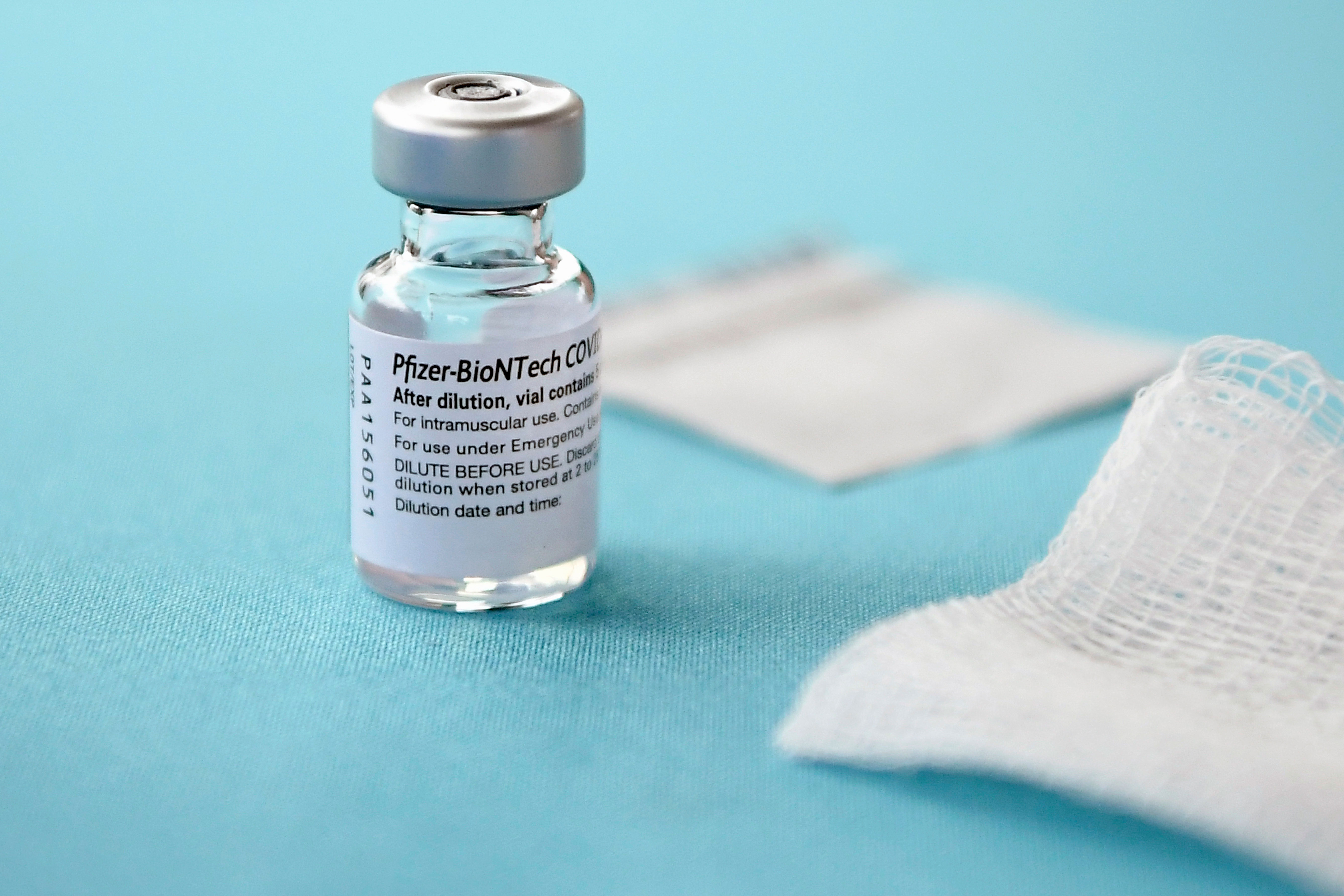 A vial of the Pfizer-BioNTech Covid-19 vaccine is on a table at Hartford Hospital in Connecticut on December 14.