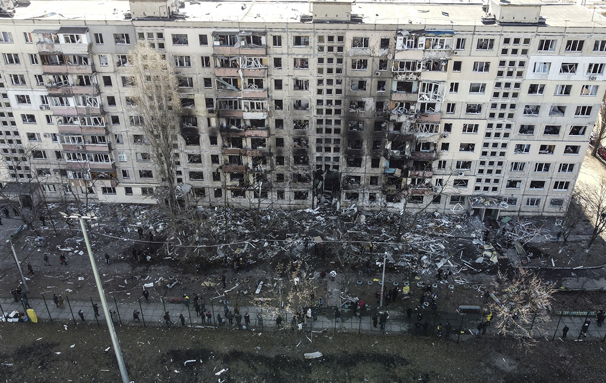 An apartment building in Kyiv, Ukraine, after an attack on March 14.
