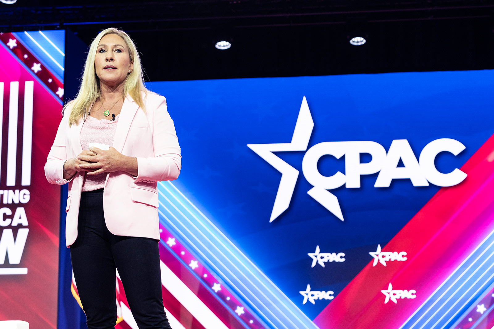 Rep. Marjorie Taylor Greene speaks at CPAC on Friday, March 3. 