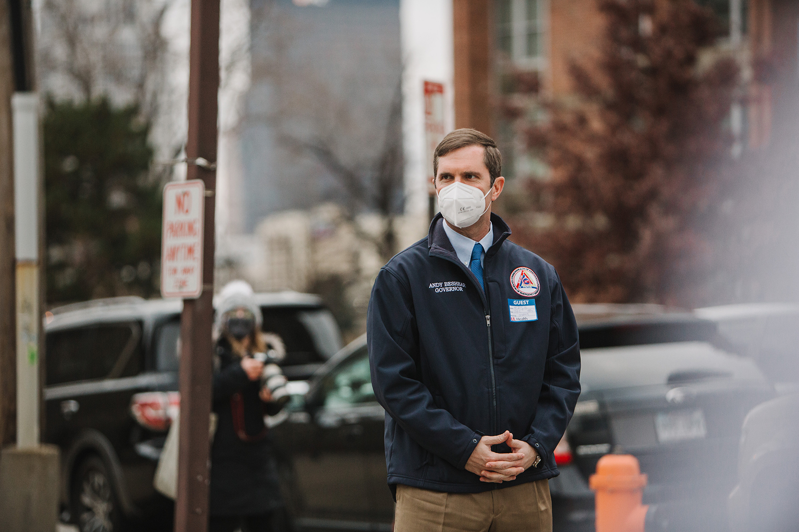 Andy Beshear, Governor of Kentucky, arrives at the University of Louisville Hospital in Louisville, Ky. On December 14, 2020.