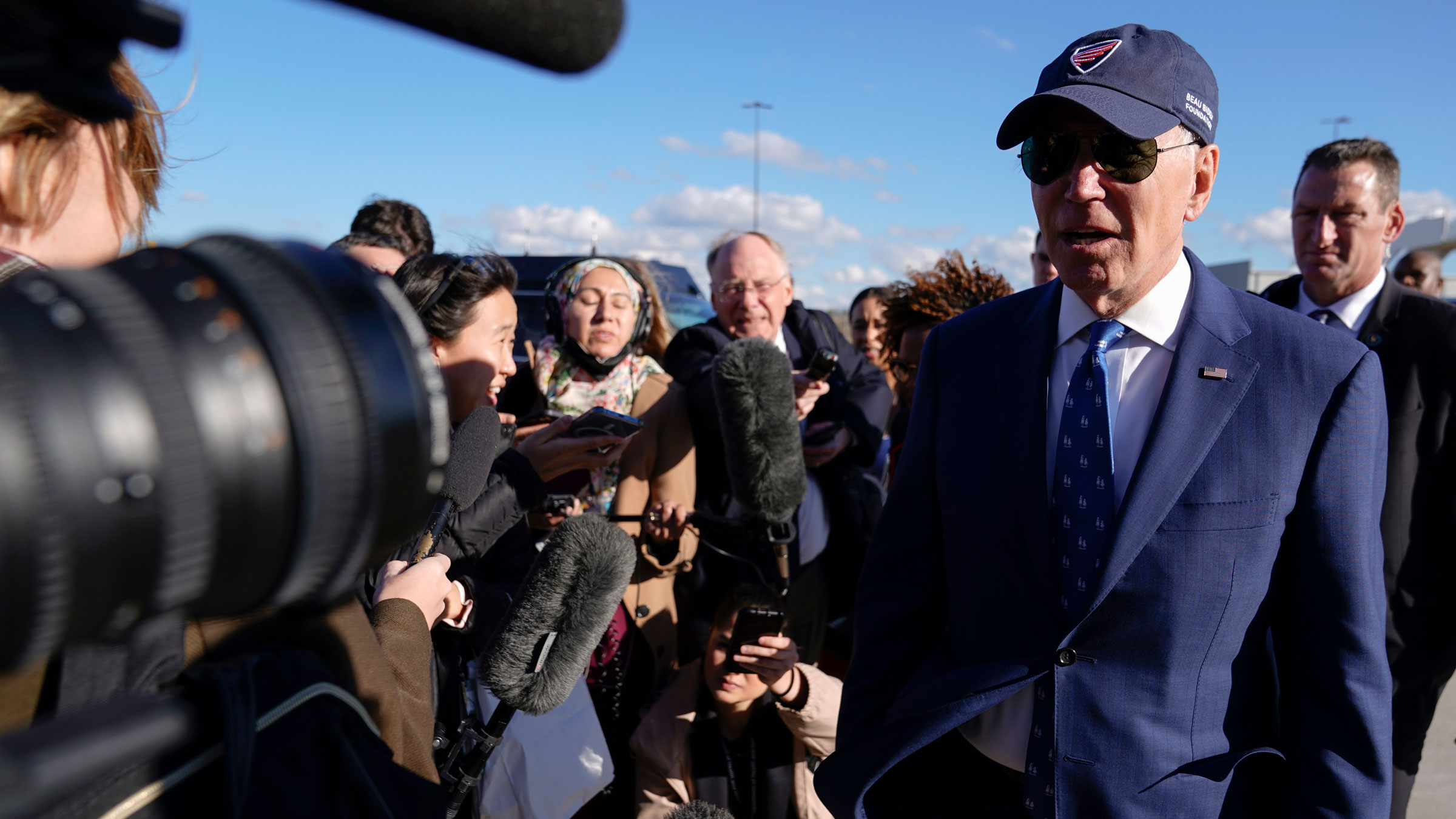 President Joe Biden speaks to members of the media earlier  boarding Air Force One successful  Hebron, Kentucky, connected  Wednesday.