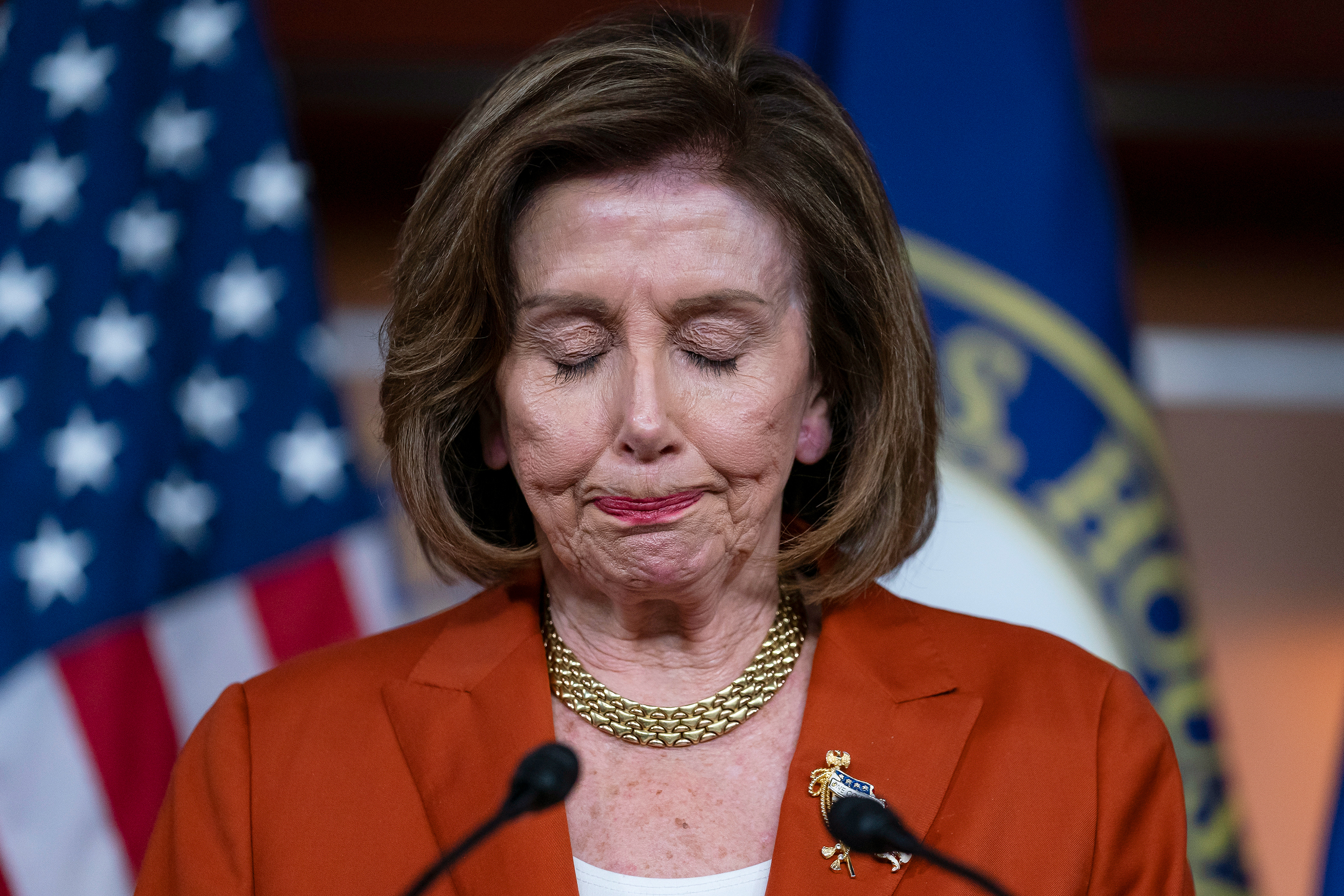 Speaker of the House Nancy Pelosi reacts to the Supreme Court decision overturning Roe v. Wade, at the Capitol in Washington, on Friday, June 24. 