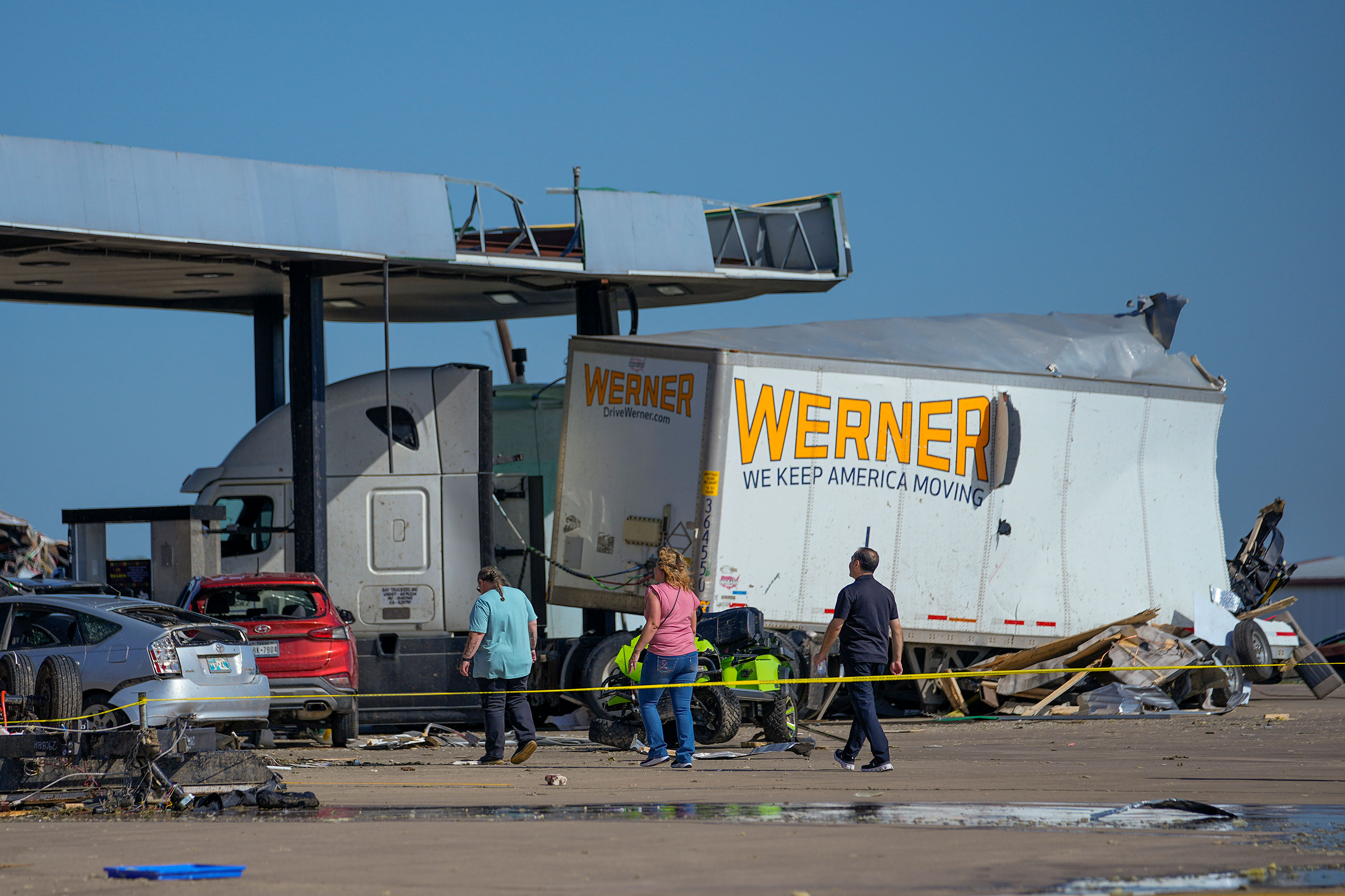 Damage is seen at a truck stop the morning after a tornado on May 26 in Valley View, Texas. 
