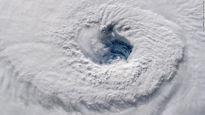 The massive eye of Hurricane Florence is shown from space in 2018. 