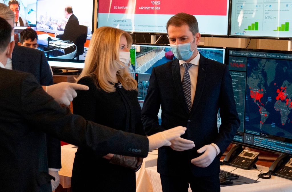 Slovakia's Prime Minister Igor Matovic (right) and its President Zuzana Caputova (left).