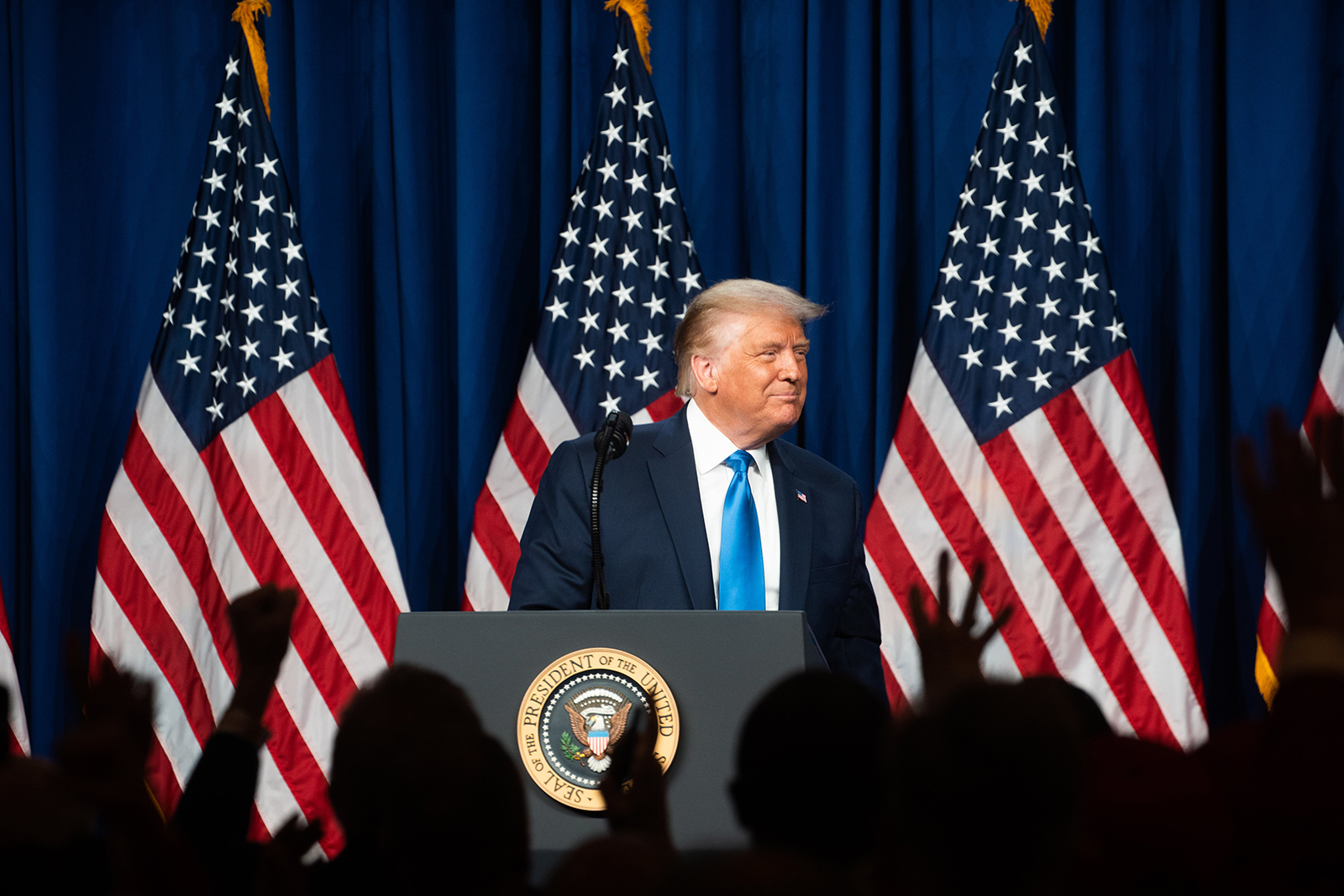 President Donald Trump speaks on the first day of the Republican National Convention at the Charlotte Convention Center on August 24 in Charlotte.