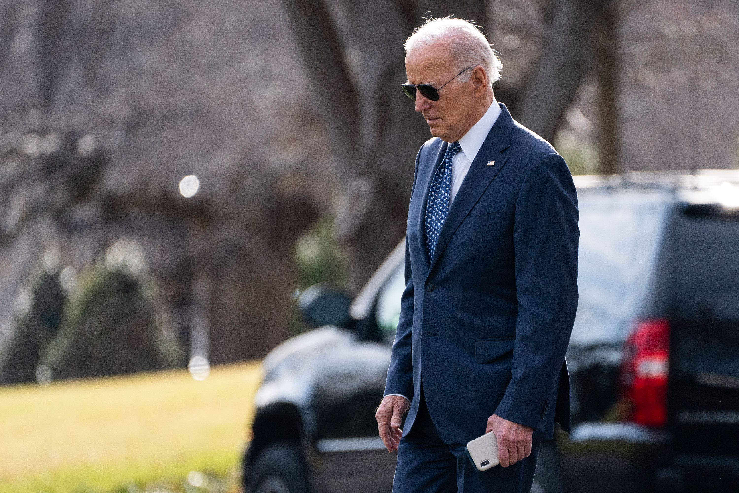 President Joe Biden walks to board Marine One on the South Lawn of the White House on Thursday in Washington, DC. 
