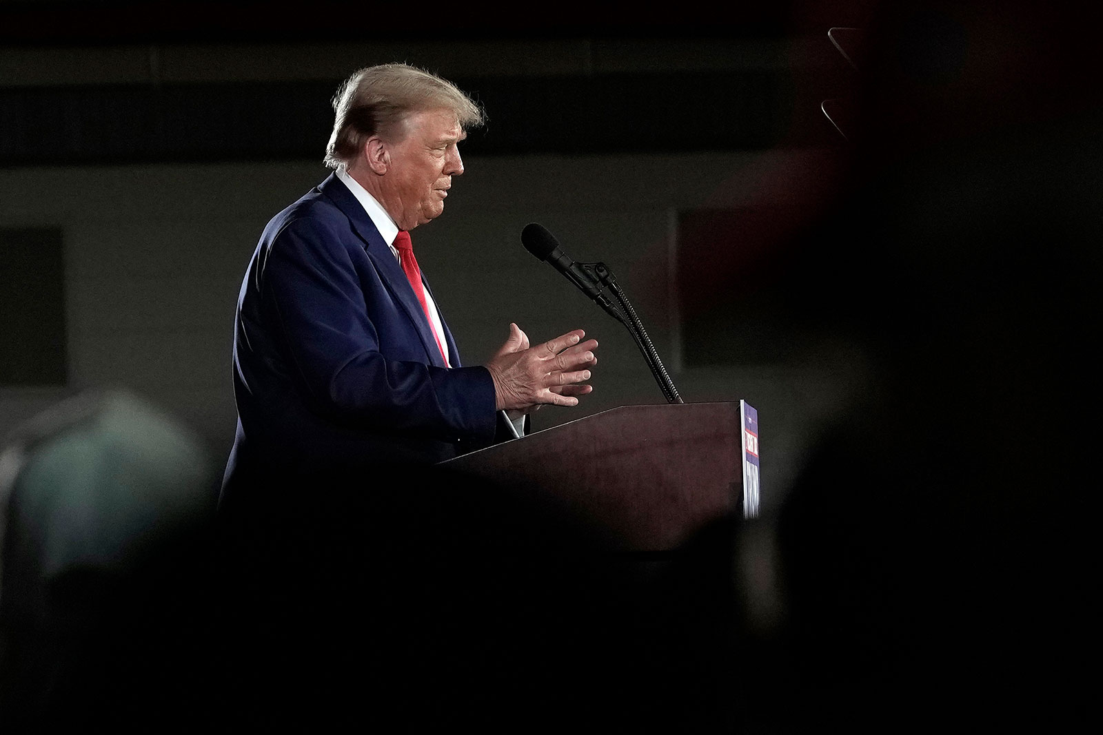 Republican presidential candidate former President Donald Trump speaks at a campaign rally on Wednesday, May 1, at the Waukesha County Expo Center in Waukesha, Wisconsin.