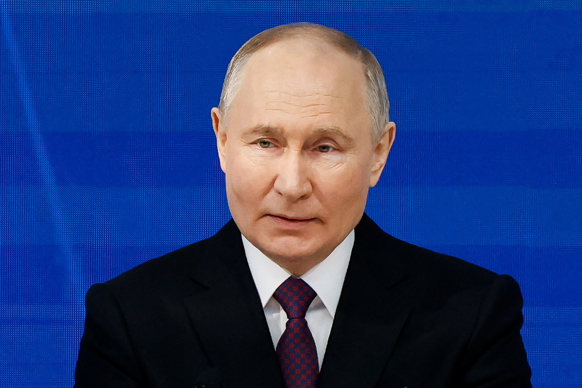 Russian President Vladimir Putin delivers his annual address to the Federal Assembly, in Moscow, Russia, on February 29.
