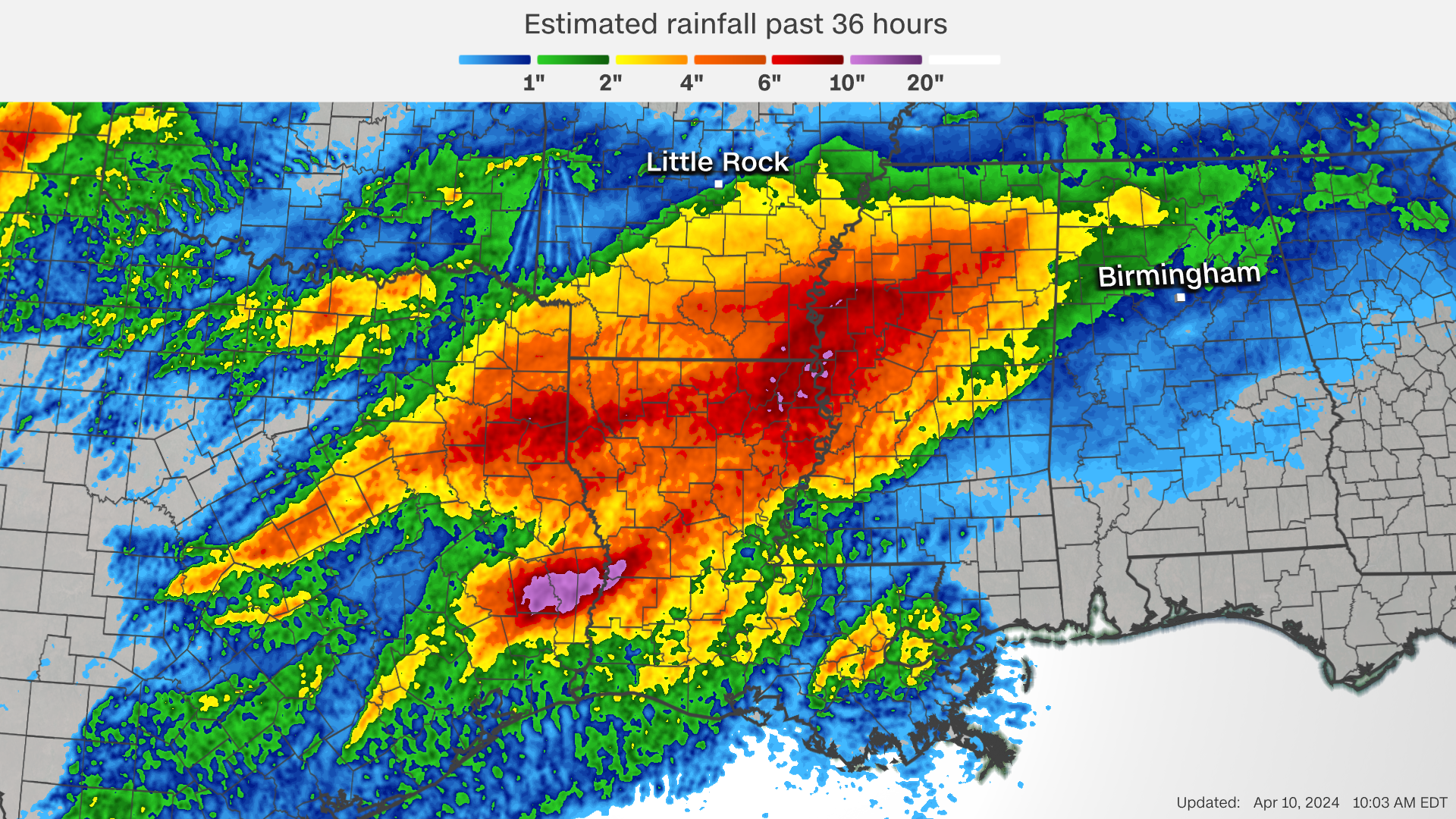 Radar-estimated rainfall from Monday night to Wednesday morning.