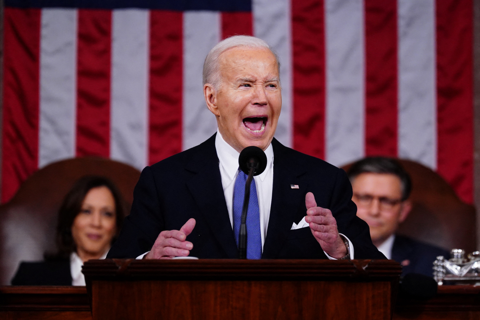 Joe Biden delivers his State of the Union address at the US Capitol on Thursday.