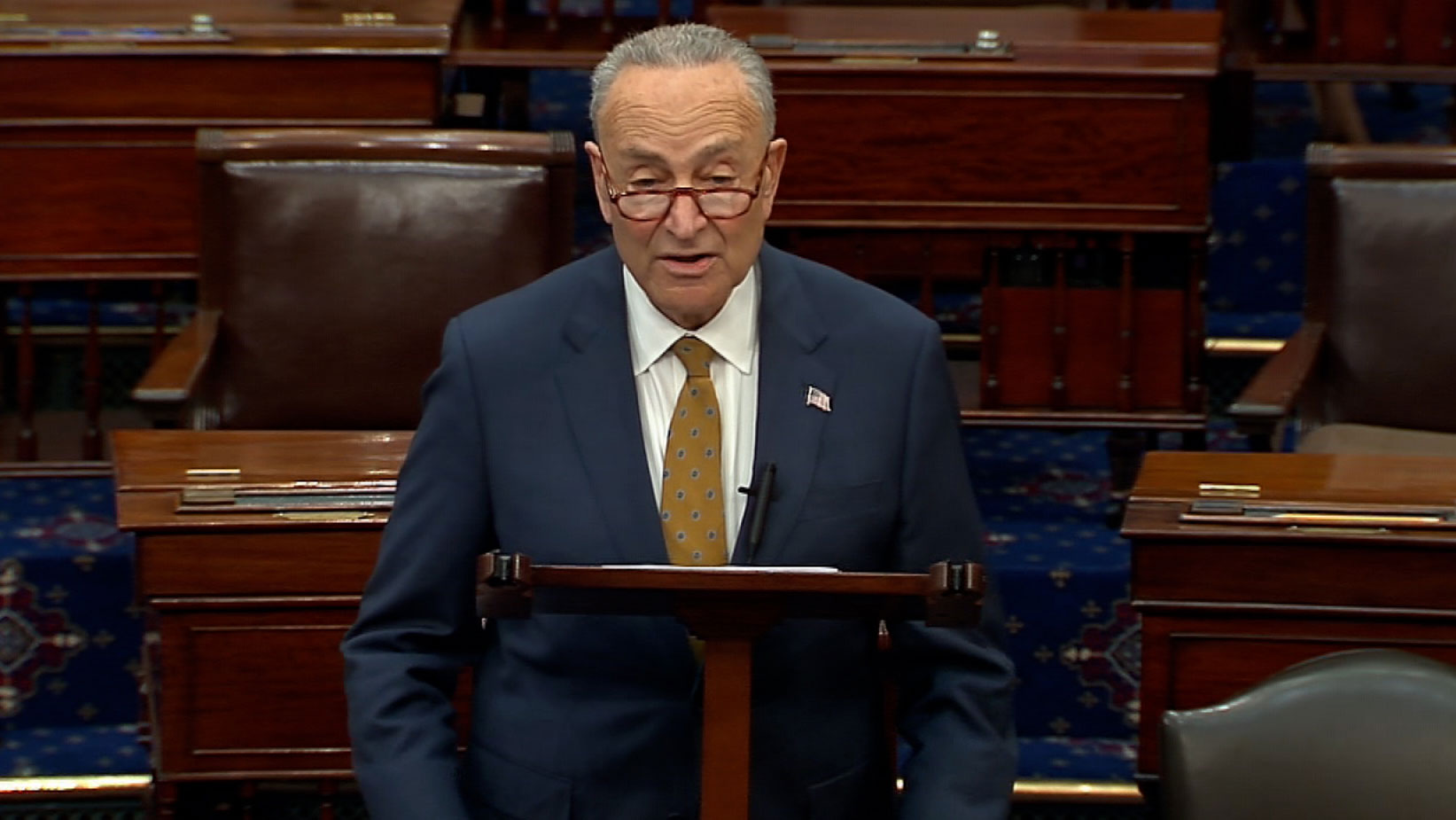 Senate Majority Leader Chuck Schumer speaks on the Senate floor on Thursday.