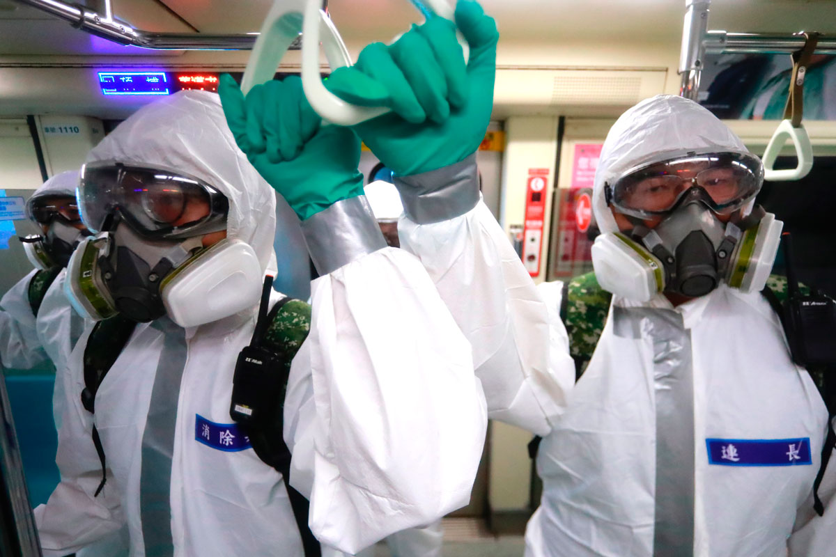 Chemical troops under the Taiwan Defense Ministry disinfect public transport in Taipei, Taiwan on on May 25 following a dramatic surge of Covid-19 cases.