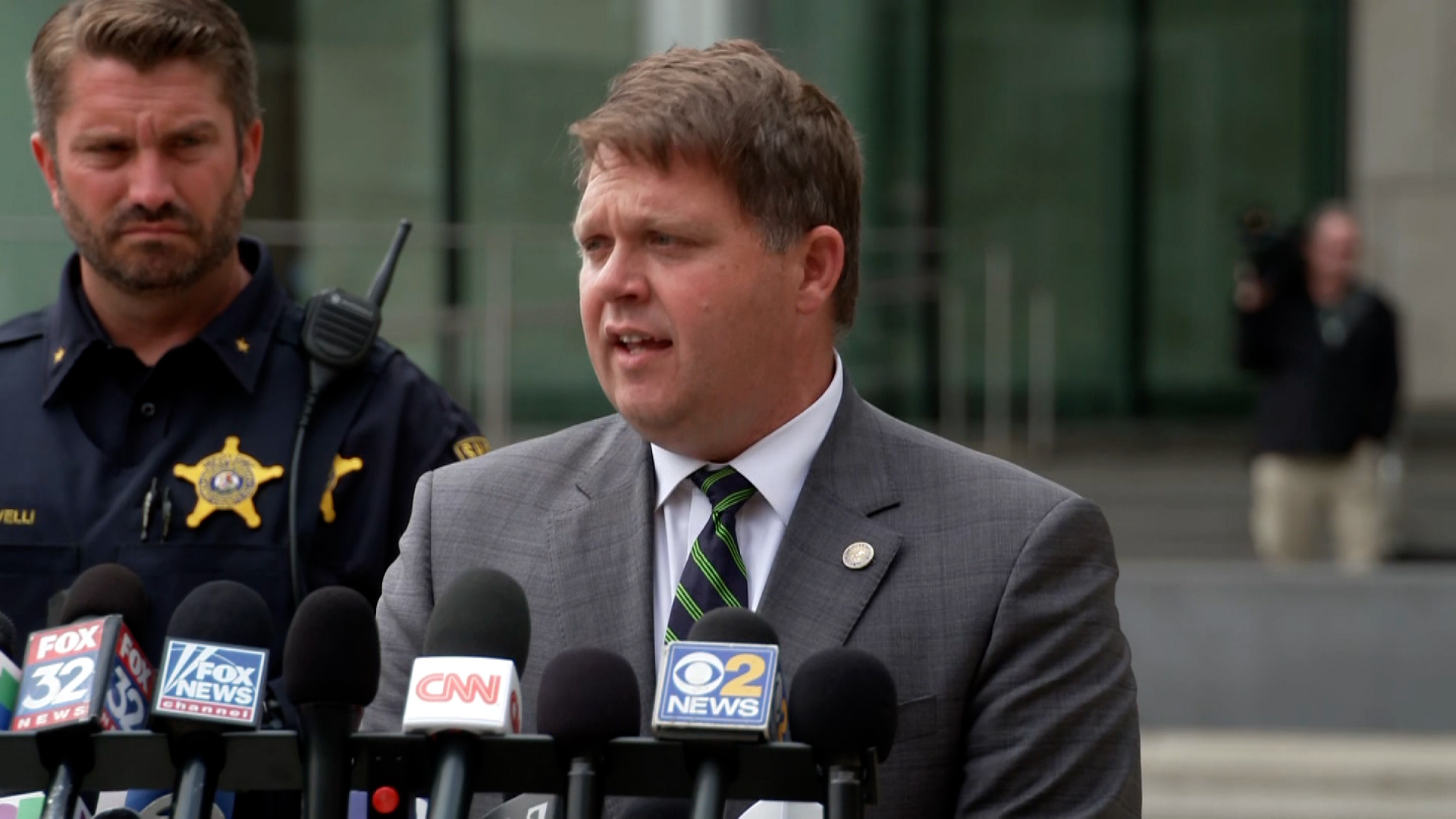 Lake County State's Attorney Eric Rinehart speaks during a press conference on July 6. 