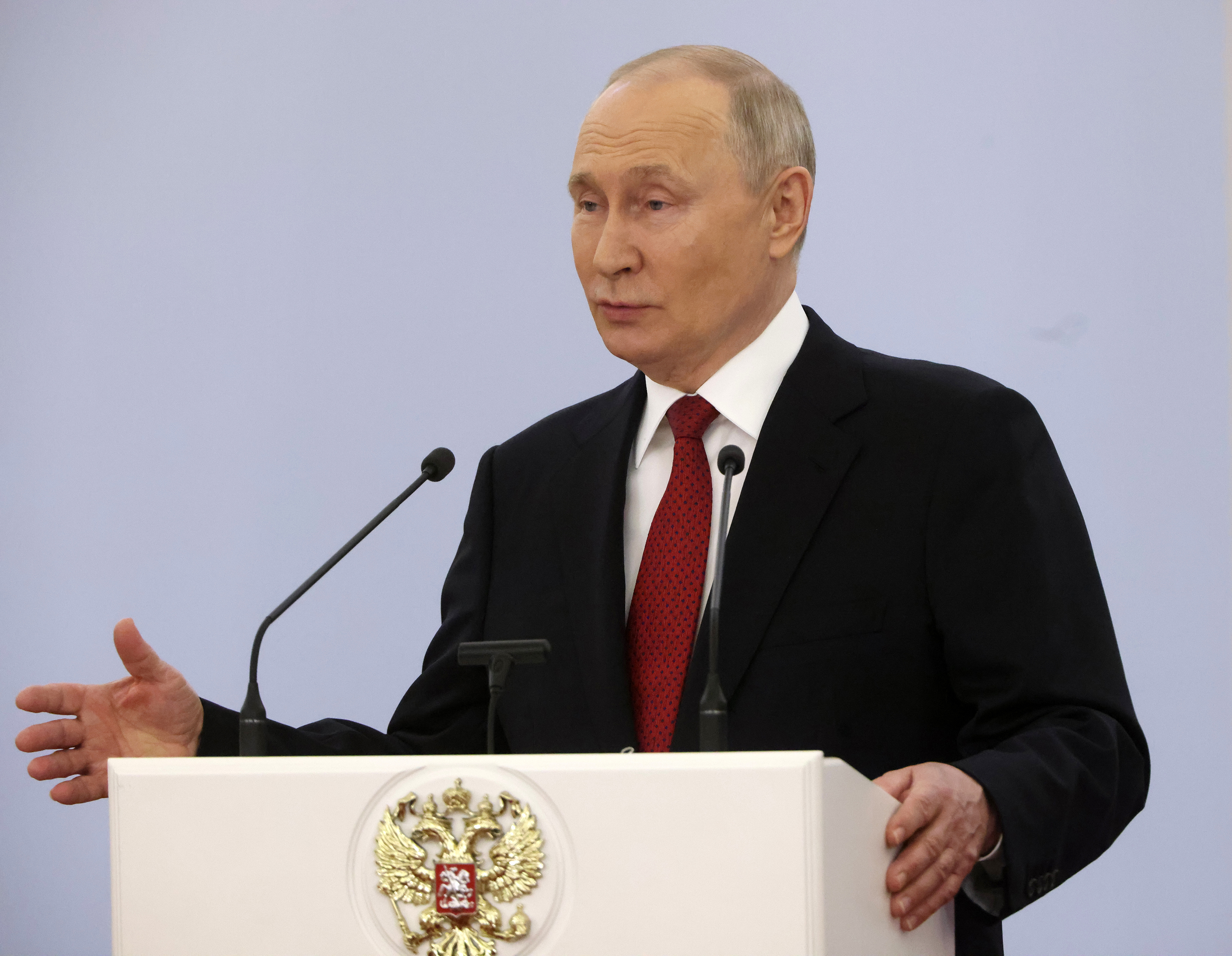Russian President Vladimir Putin during his speech at the Grand Kremlin Palace, on June 12, in Moscow, Russia.