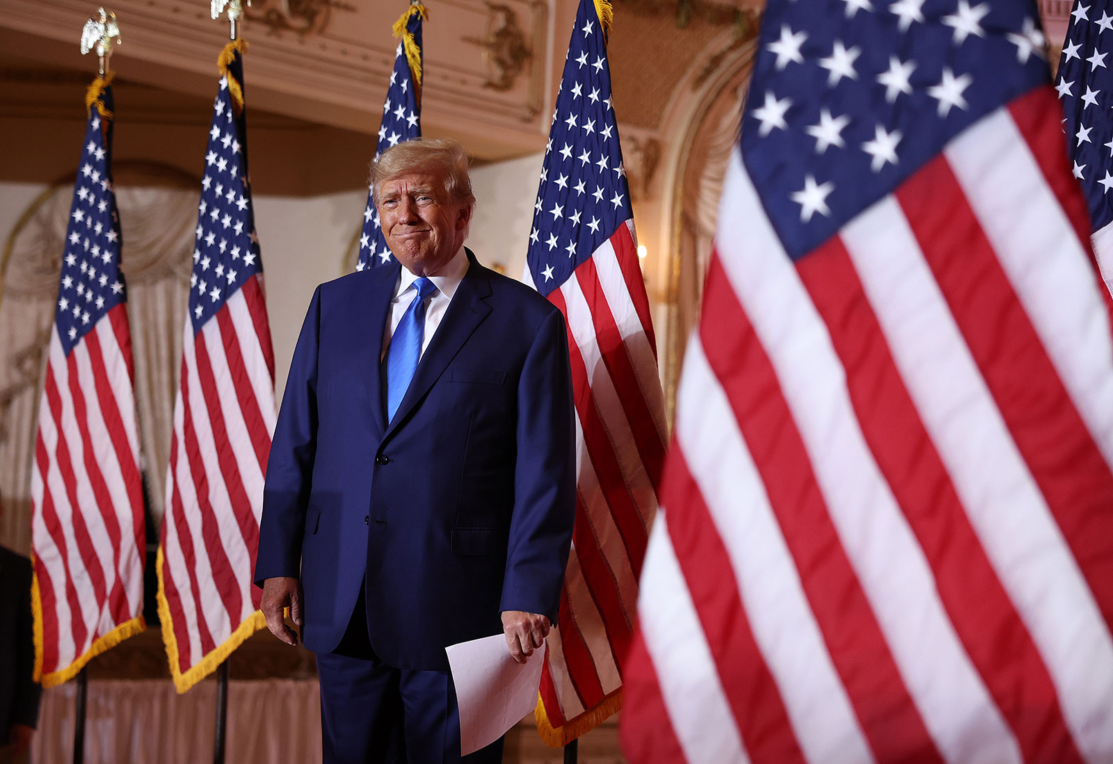 Former President Donald Trump speaks at Mar-a-Lago on November 8 in Palm Beach, Florida. 