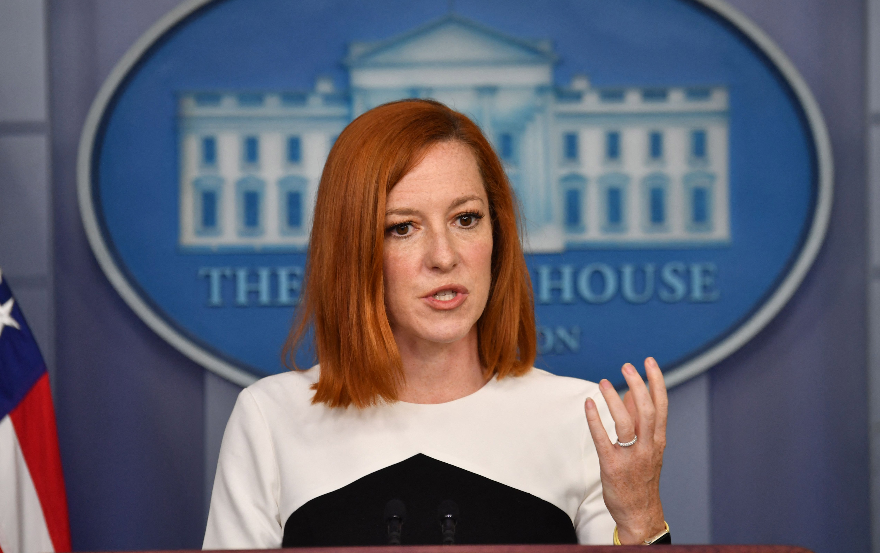 White House Press Secretary Jen Psaki holds a press briefing in the Brady Briefing Room of the White House in Washington, DC, on May 5.