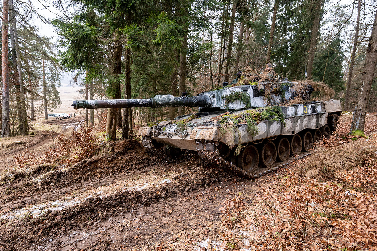 A Polish Leopard 2 tank seen in Germany 2022 during a military exercise. 