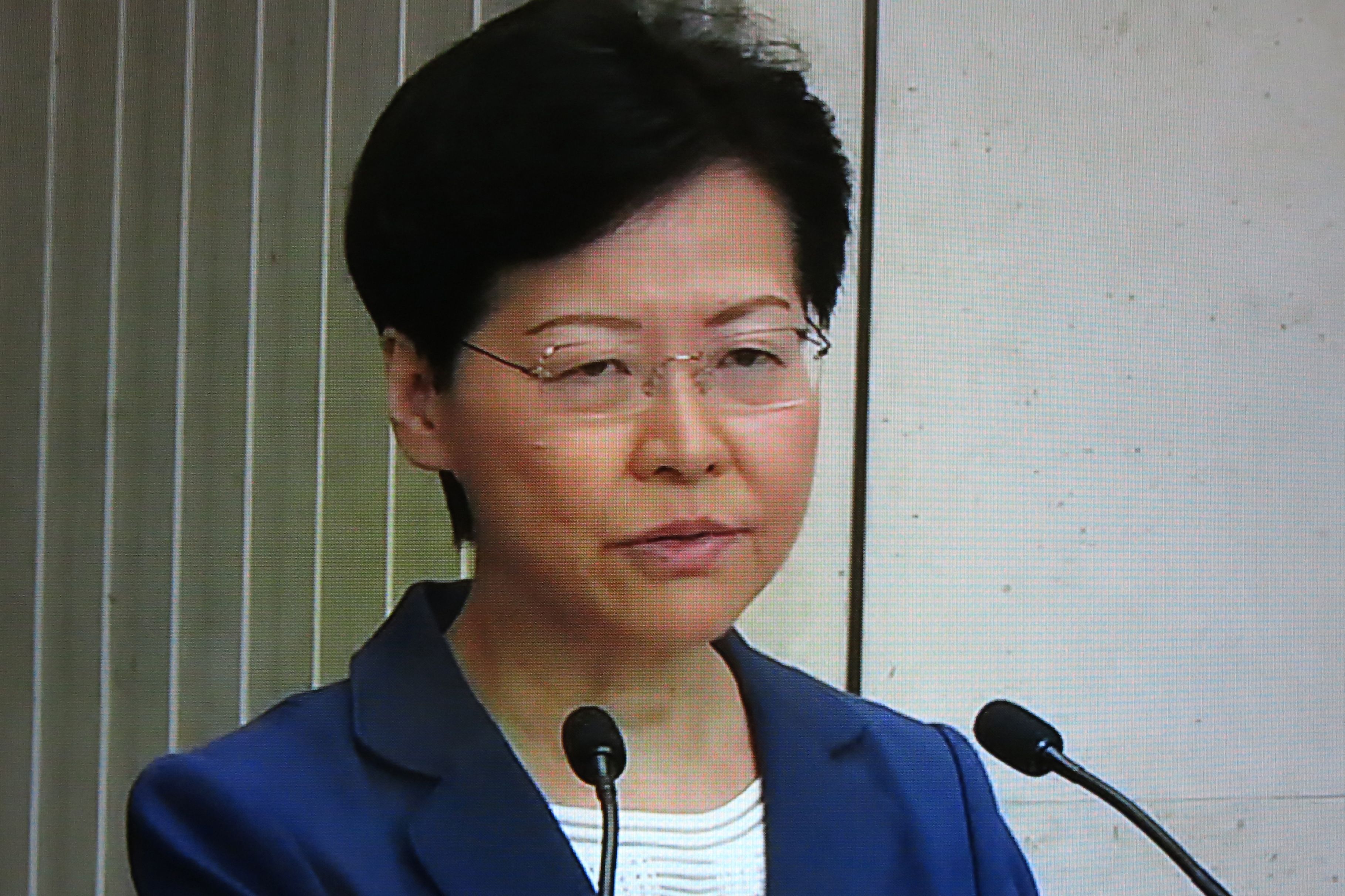Hong Kong's Chief Executive Carrie Lam speaking during a press conference on Tuesday.