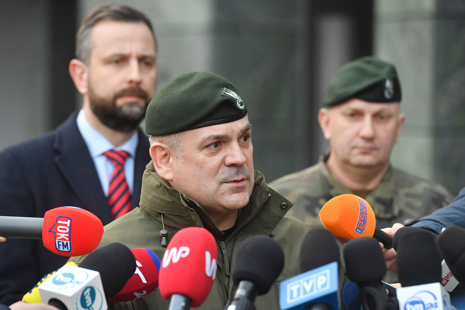 Chief of the General Staff, Gen. Wiesław Kukuła, speaks to the media following a national security meeting on Friday.
