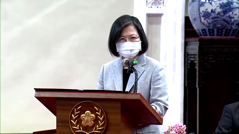 Taiwan's President Tsai Ing-wen speaks at the presidential office in Taipei on Wednesday.