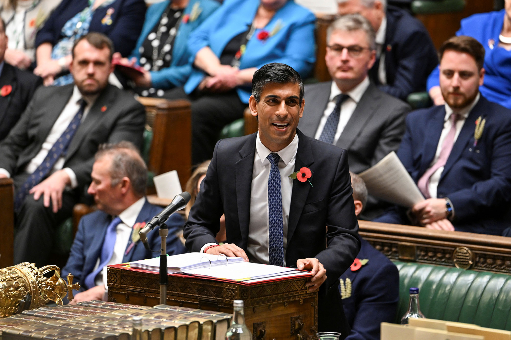 British Prime minister Rishi Sunak speaks during Prime Minister's weekly question time debate, at the House of Commons in London, England, on November 2.