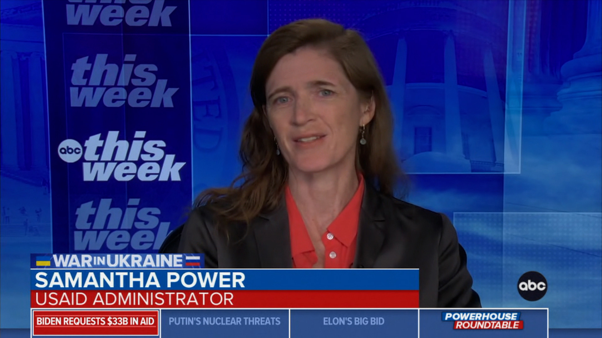 Samantha Power, the administrator of the US Agency for International Development speaks with ABC's 