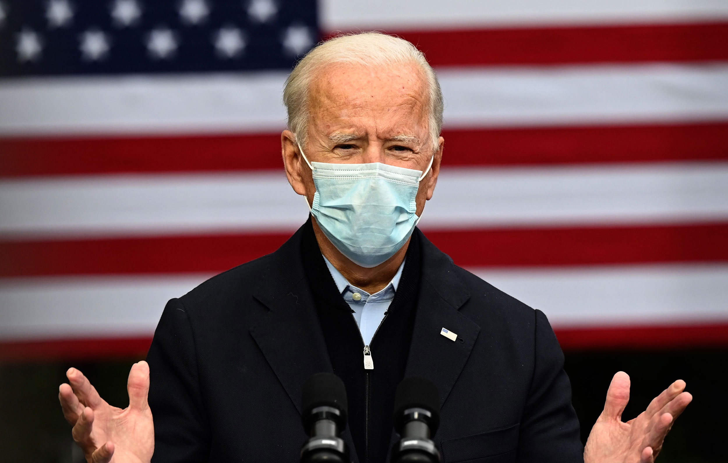 Democratic presidential nominee Joe Biden speaks during a campaign event  on October 2 in Grand Rapids, Michigan.