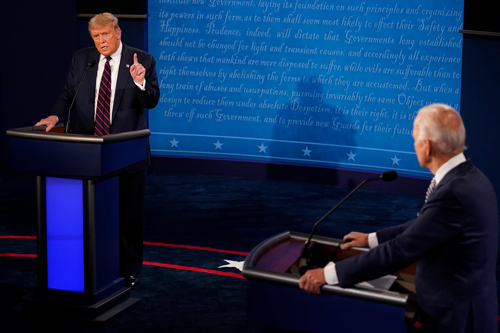 President Donald Trump speaks during the first presidential debate against former Vice President and Democratic presidential nominee Joe Biden.