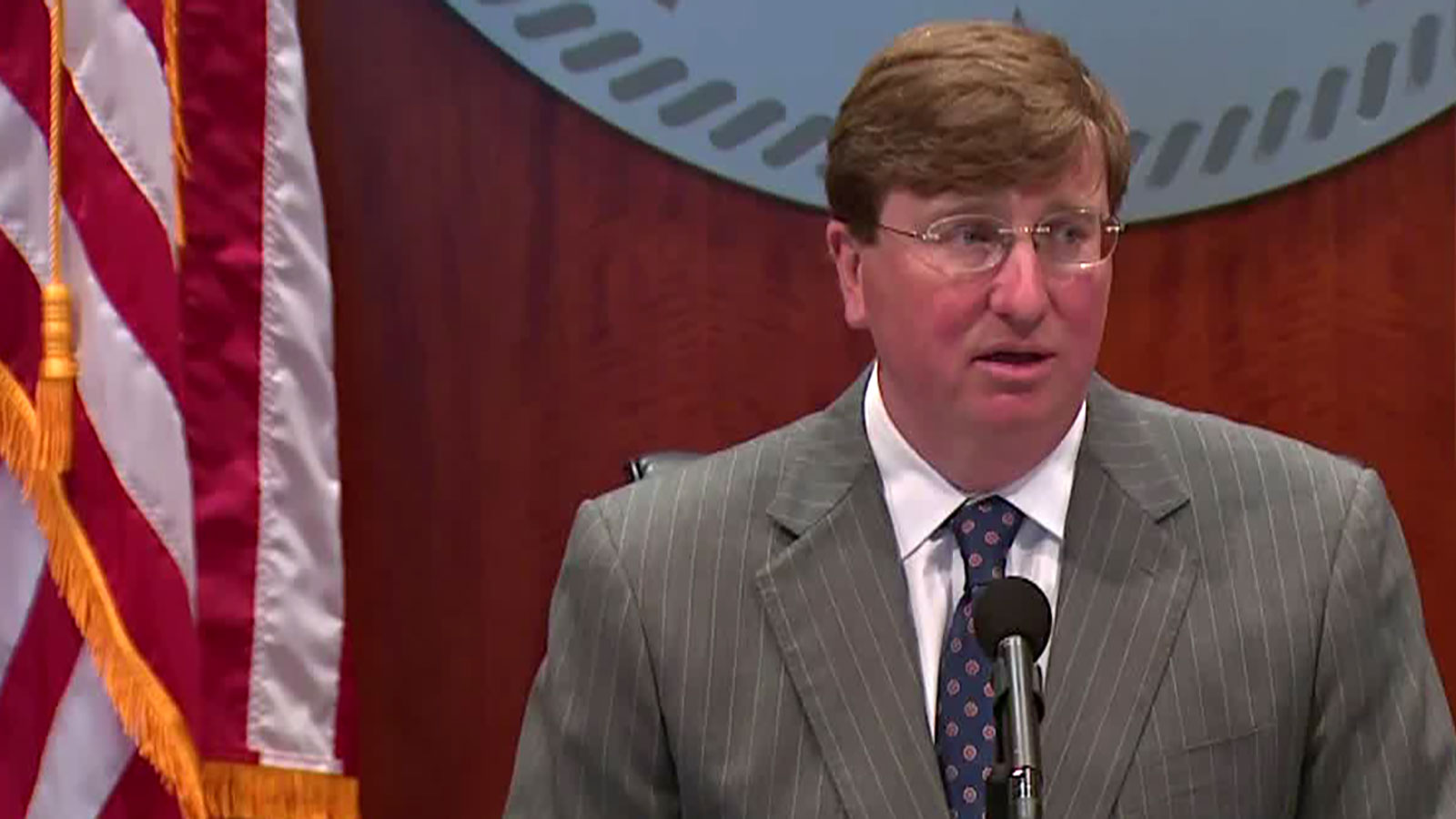Mississippi Gov. Tate Reeves speaks at a news conference on Monday, August 31.