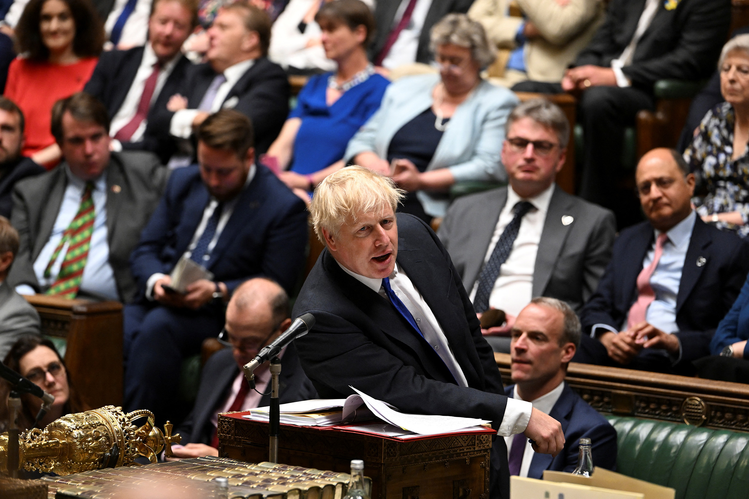 British Prime Minister Boris Johnson speaks during Prime Minister's Questions at the House of Commons in London, England, on July 6.