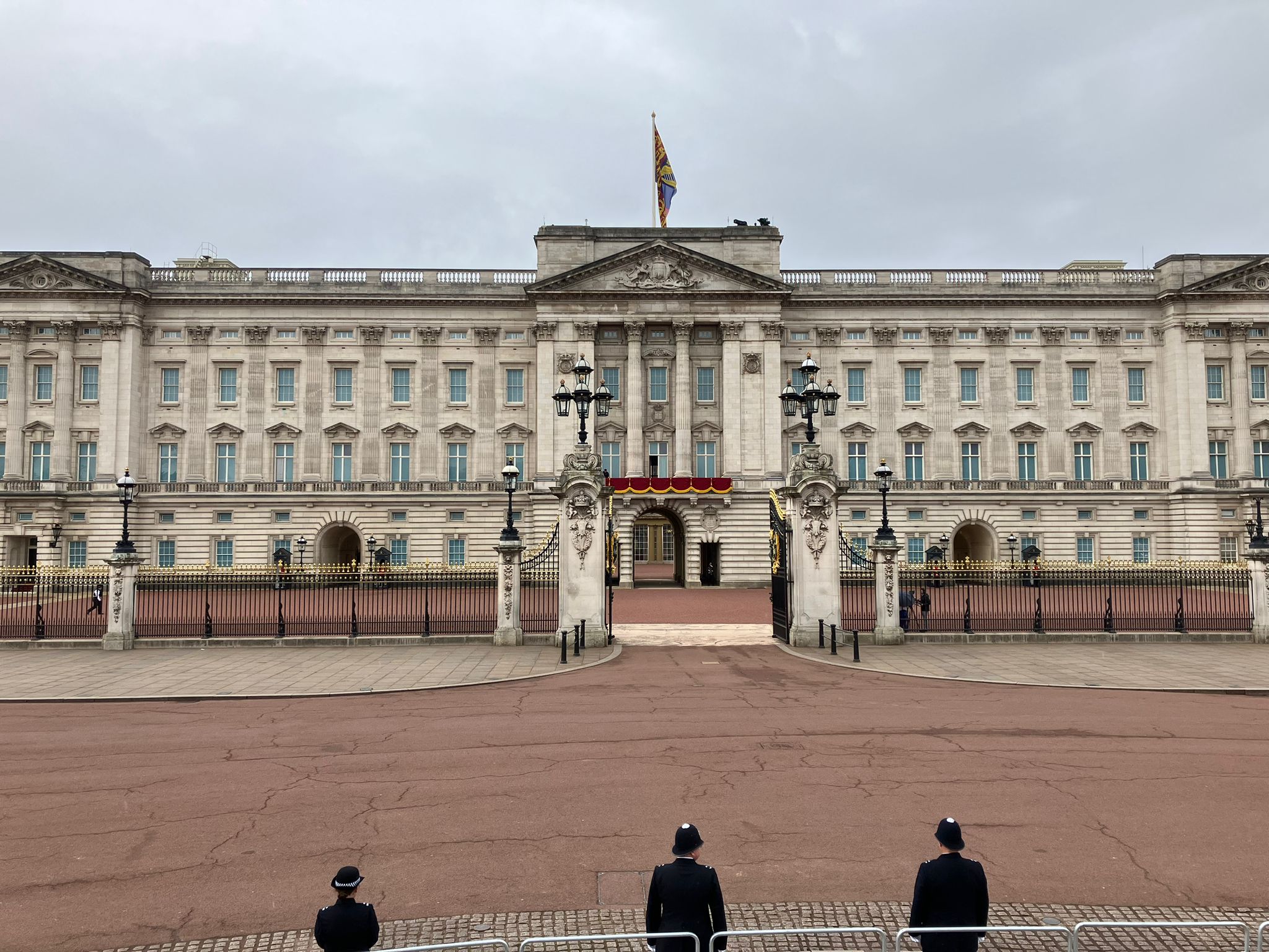 The Royal Standard flies above Buckingham Palace in London on Saturday.