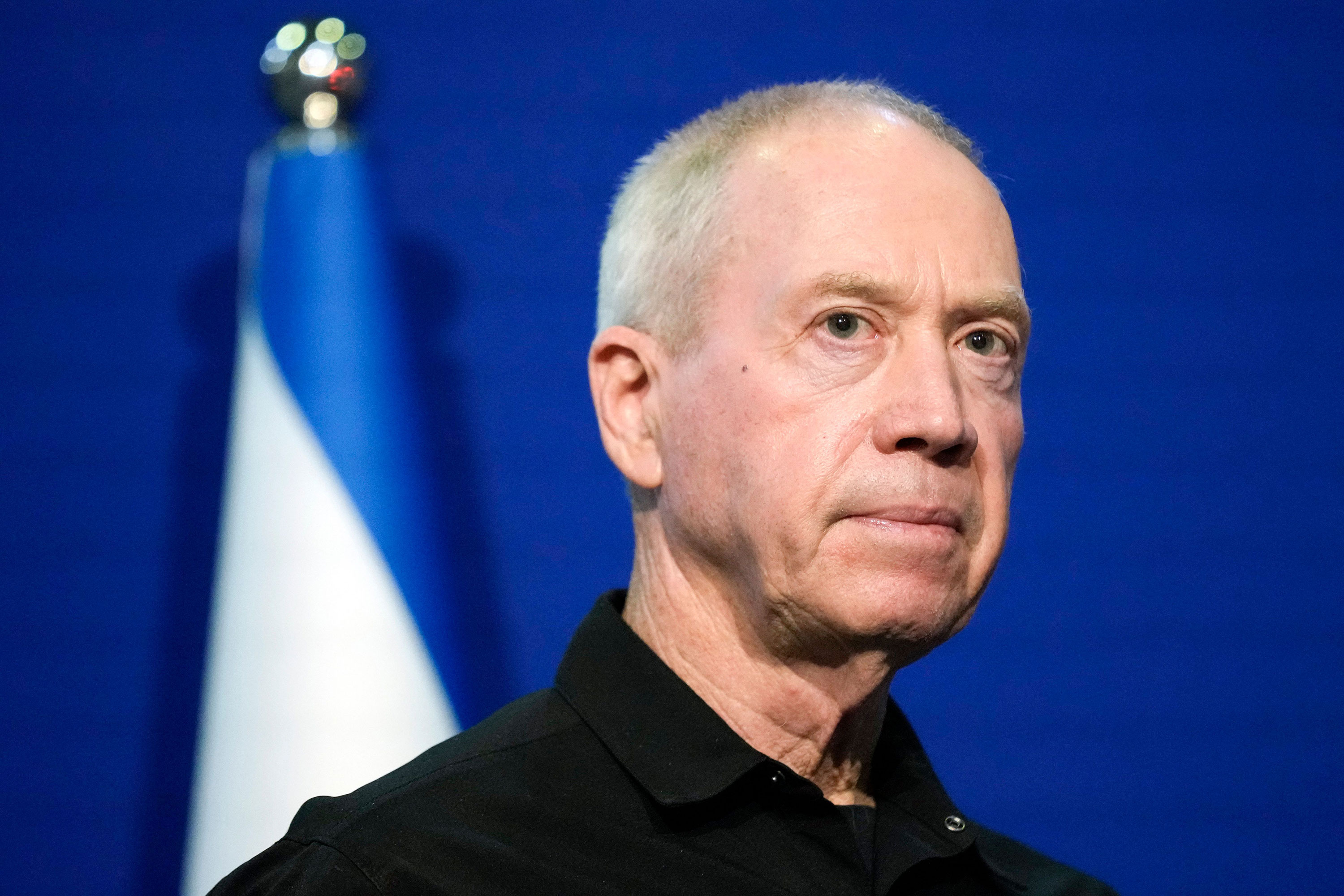 Israel’s Defense Minister Yoav Gallant makes a statement to the media in Tel Aviv, Israel, on October 16. 