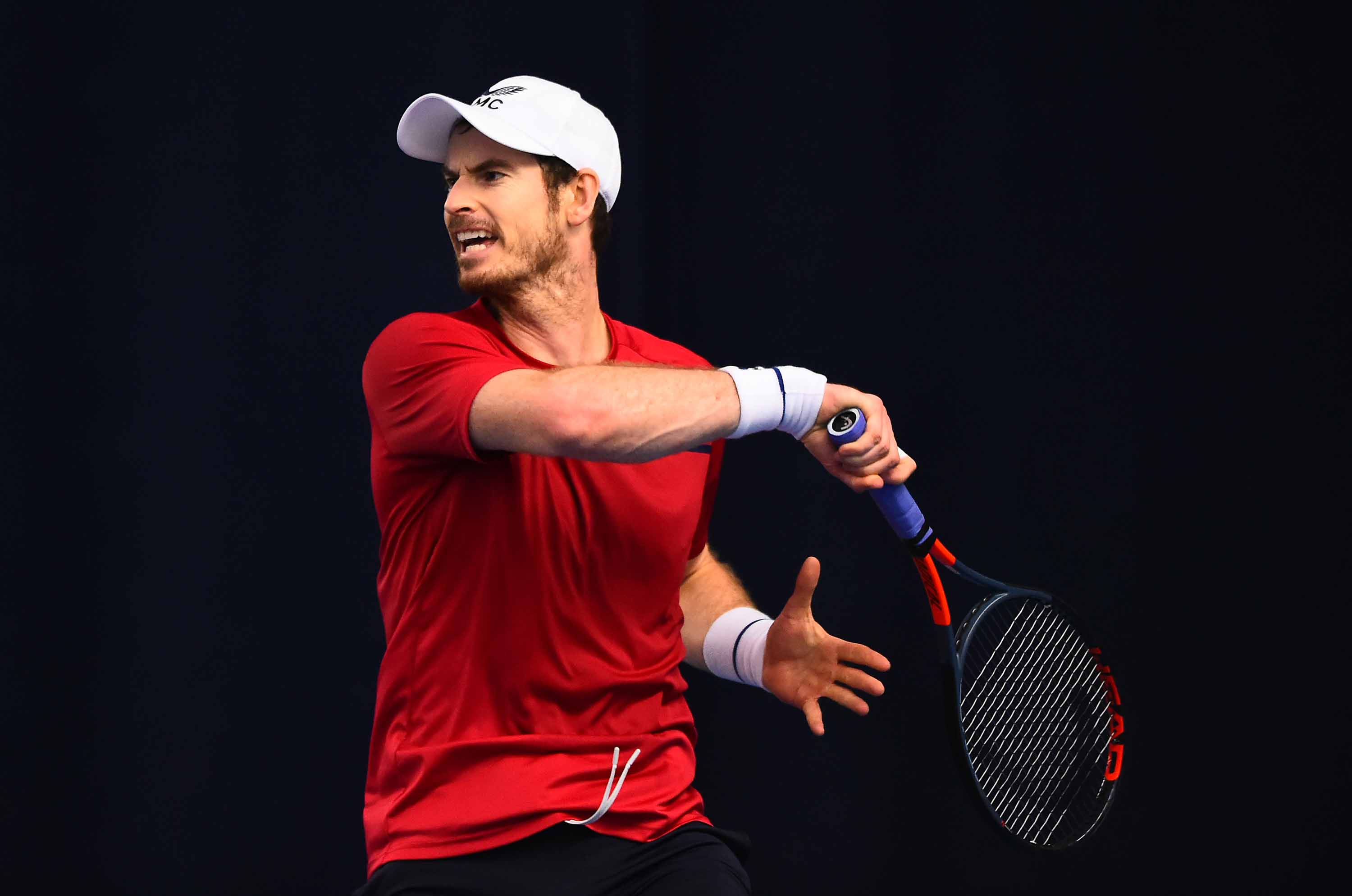 Andy Murray plays a match during the Battle of the Brits Premier League of Tennis in London, on December 20, 2020.