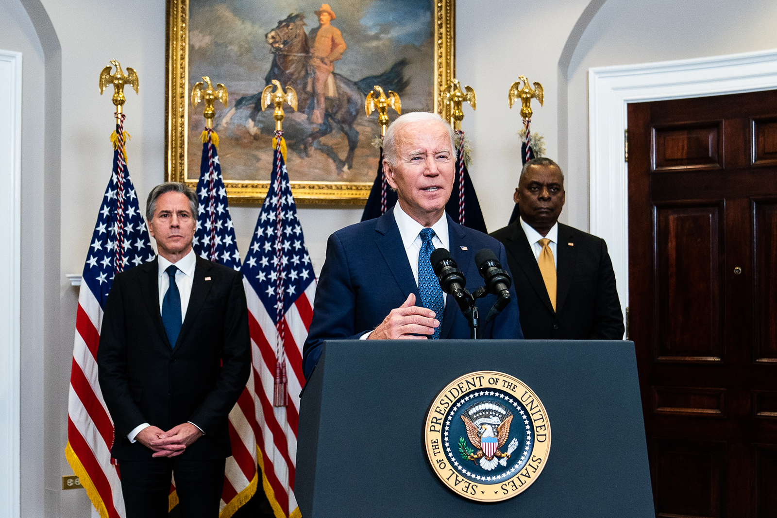 Joe Biden delivers remarks on the continued support for Ukraine in the Roosevelt Room of the White House in Washington on January 25.