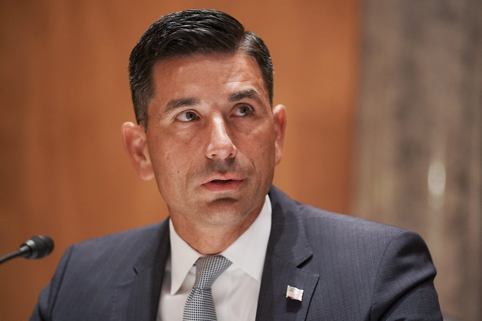 Chad Wolf, acting secretary of the Department of Homeland Security, speaks during a Senate Homeland Security and Governmental Affairs Committee confirmation hearing in Washington, on Wednesday, September 23. 