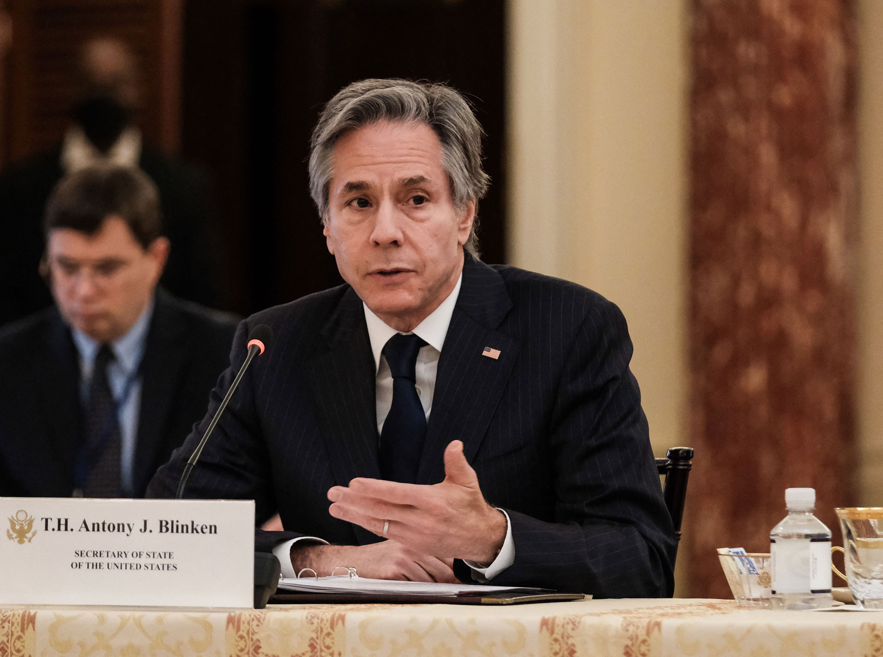 US Secretary of State Antony Blinken speaks during the US-India 2+2 Ministerial Dialogue at the State Department in Washington, DC, on Monday.