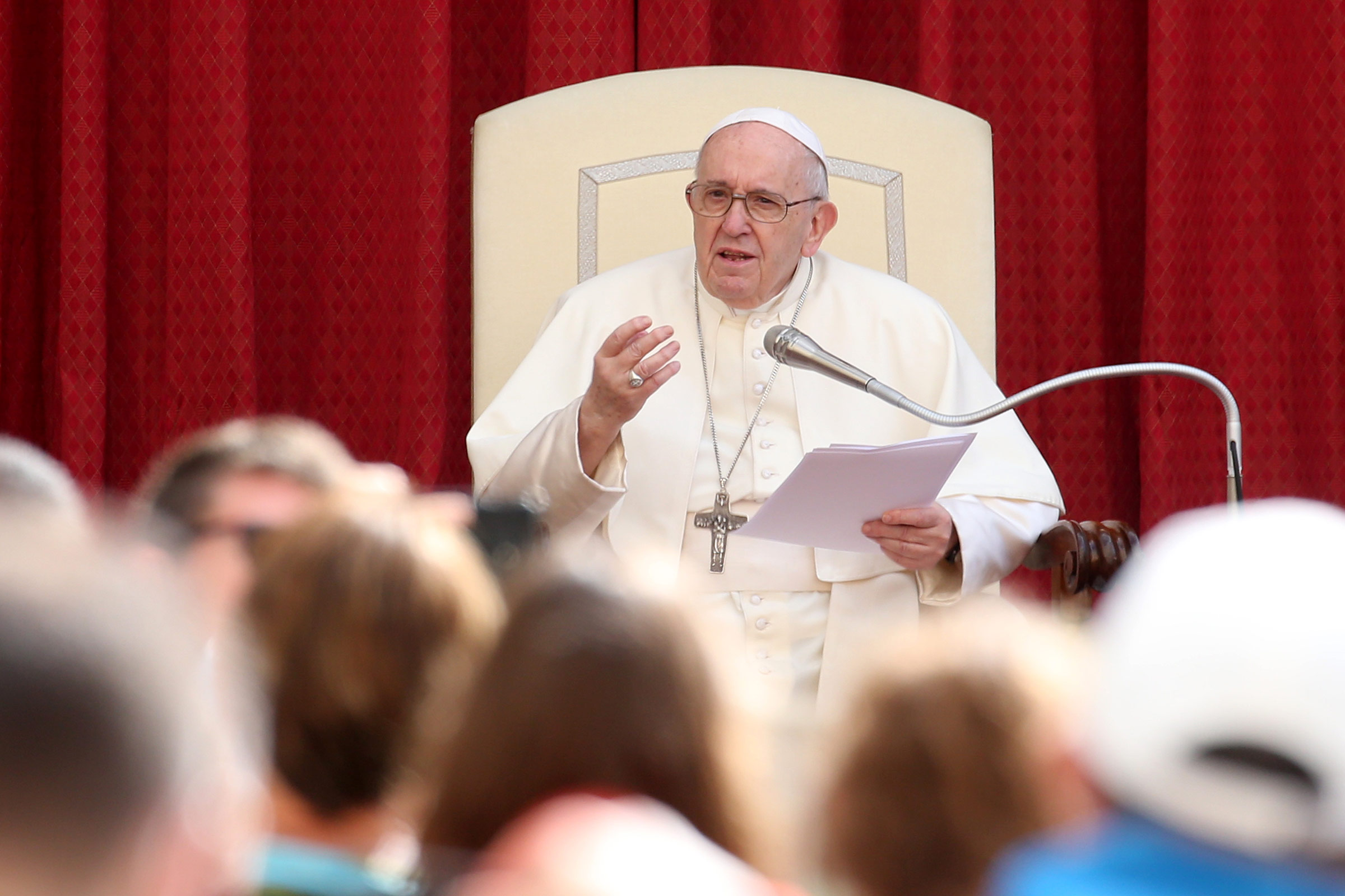 Pope Francis holds his homily on May 12, in Vatican City.