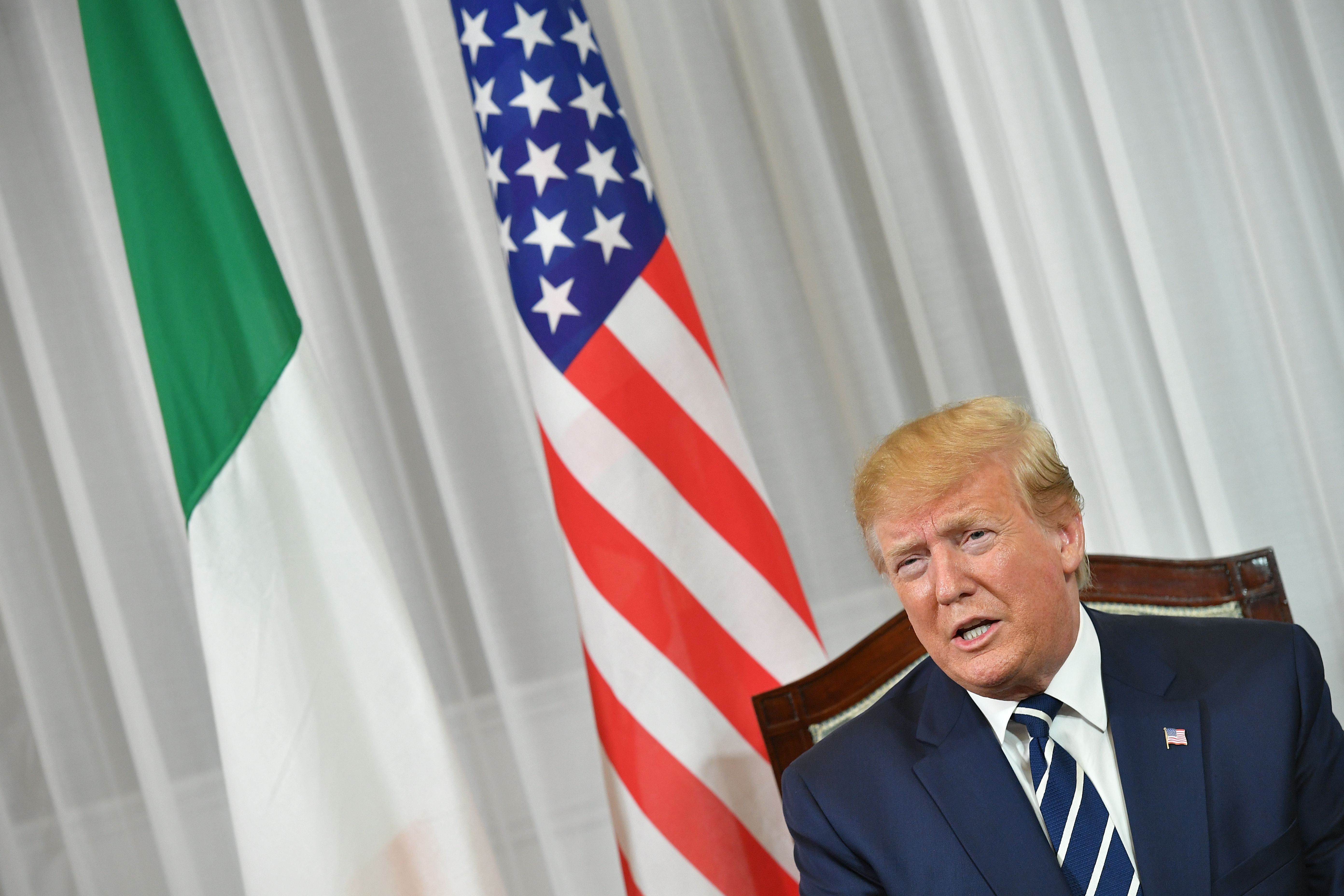 President Trump is seen during his meeting with Irish Prime Minister Leo Varadkar at Shannon Airport in Shannon, Ireland on June 5, 2019.