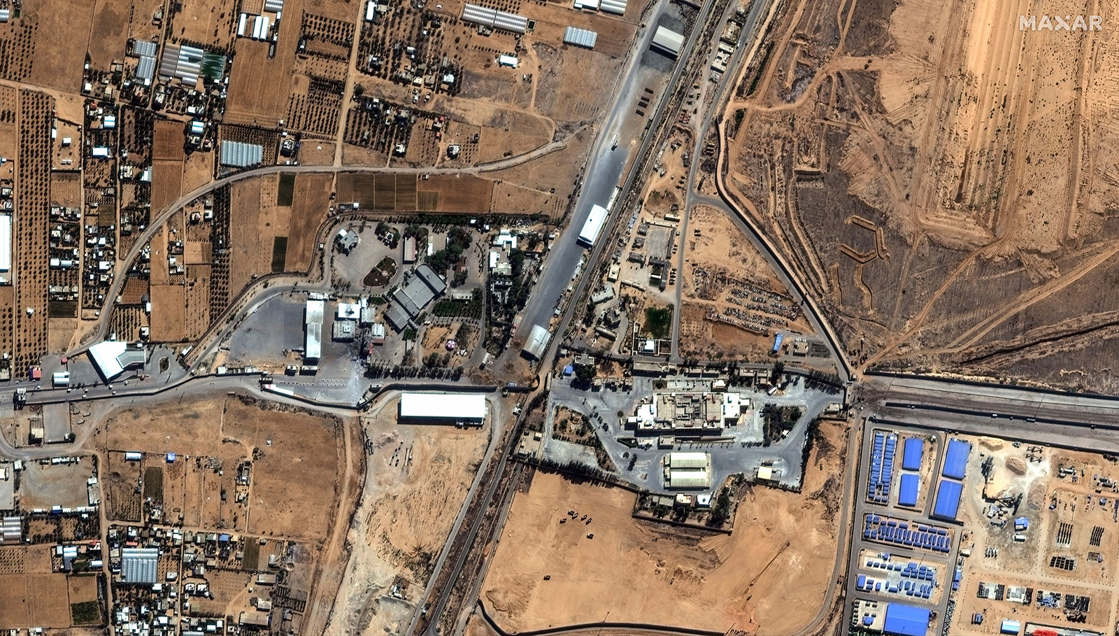 A satellite image shows the Rafah Crossing between Gaza and Egypt on October 15.