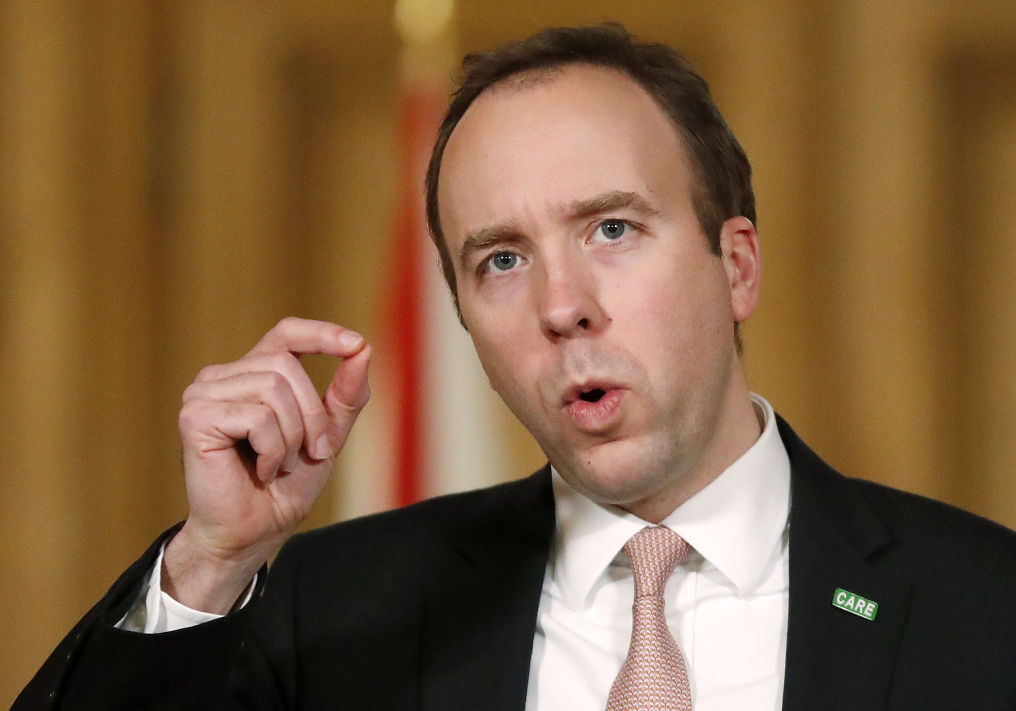 British Health Secretary Matt Hancock speaks at a coronavirus news conference at 10 Downing Street on January 11, in London, England. 