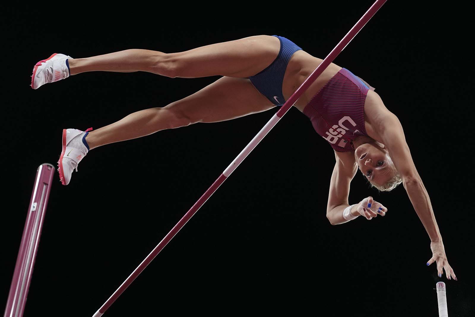 American Katie Nageotte competes in the final of the women's pole vault on Thursday. 