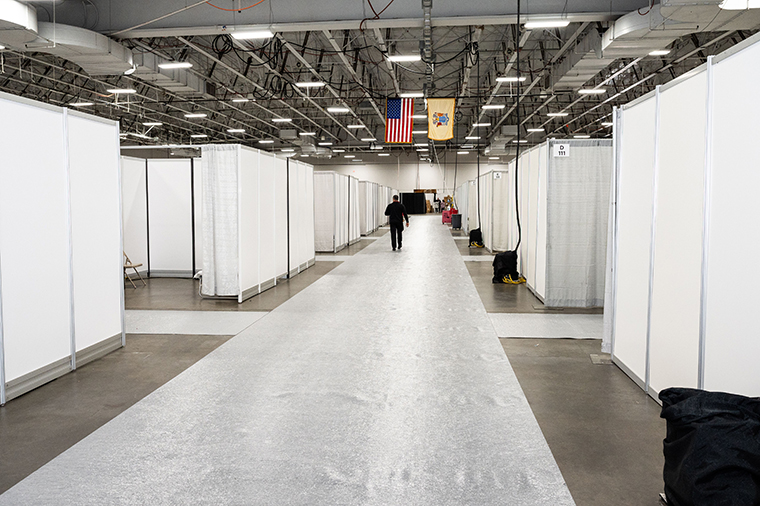 An interior view of the Field Medical Station at the Meadowlands Exposition Center in Secaucus, NJ, in April 2020.